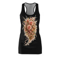 Floral Rose Bouquet Racerback Dress — Vintage Peach Roses on Black
