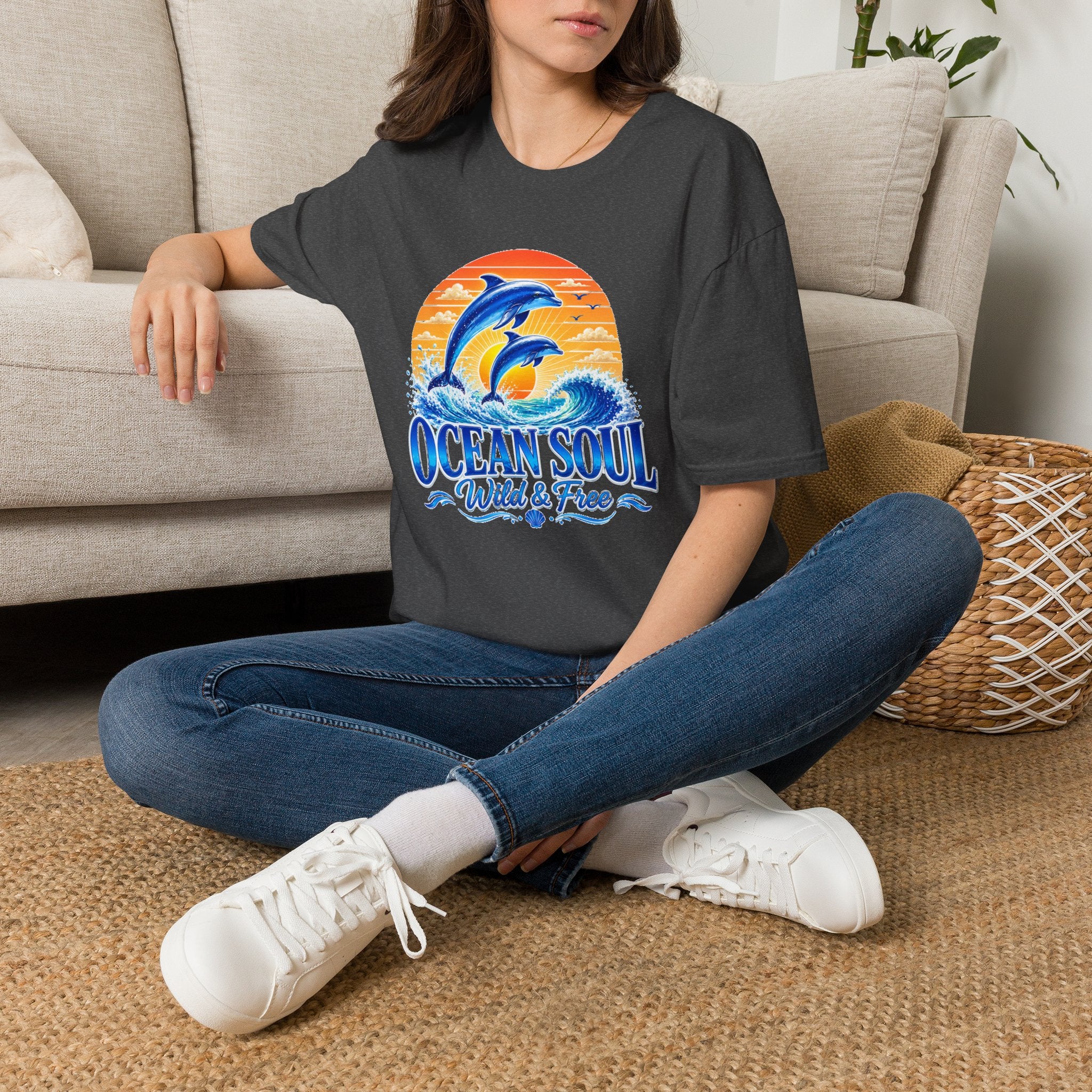 Ocean Soul Dolphin T-Shirt | Wild & Free Beach Tee | Coastal Summer Shirt | Ocean Lover Gift | Dolphin Graphic Unisex Tee