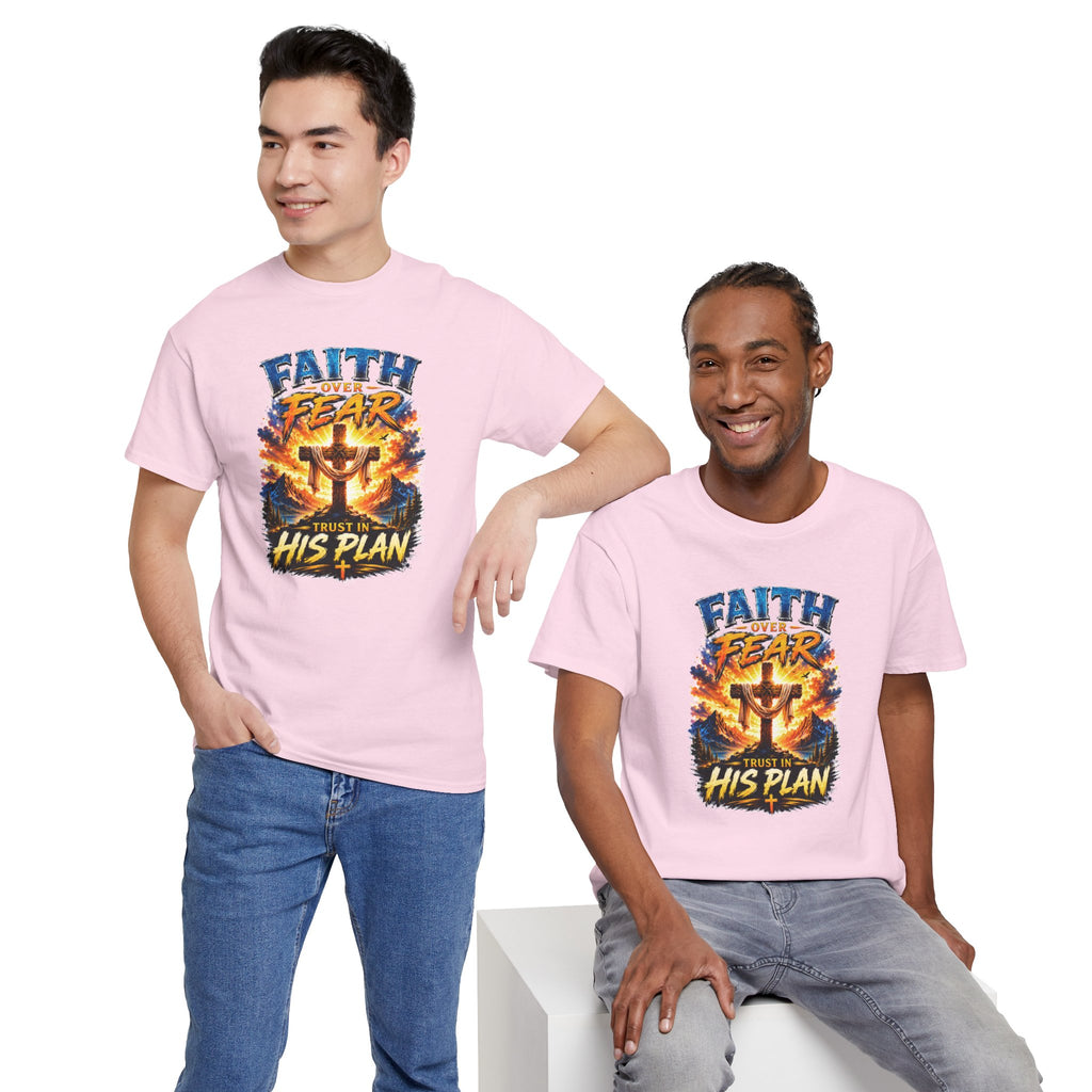 Faith Over Fear Christian T-Shirt | Trust in His Plan Cross Graphic Tee | Religious Unisex Shirt | Christian Gift