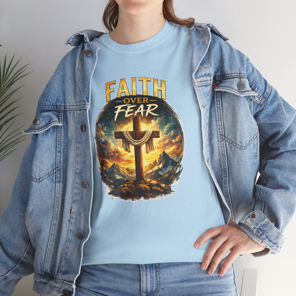 Faith Over Fear Christian T-Shirt | Cross Graphic Tee | Jesus Faith Shirt | Religious Unisex Shirt | Christian Gift for Men & Women