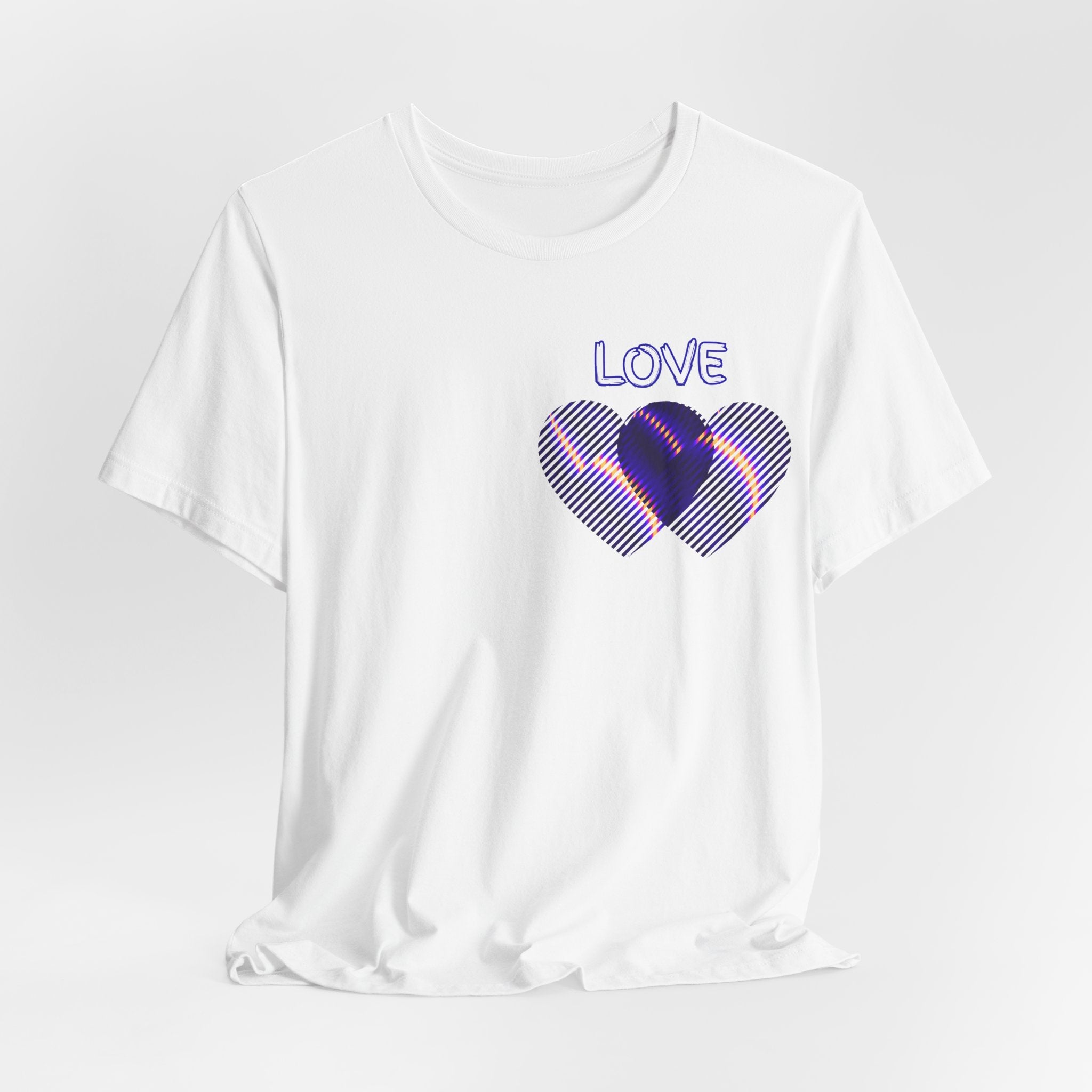 Love Heart Graphic Tee — Retro Purple Striped Hearts