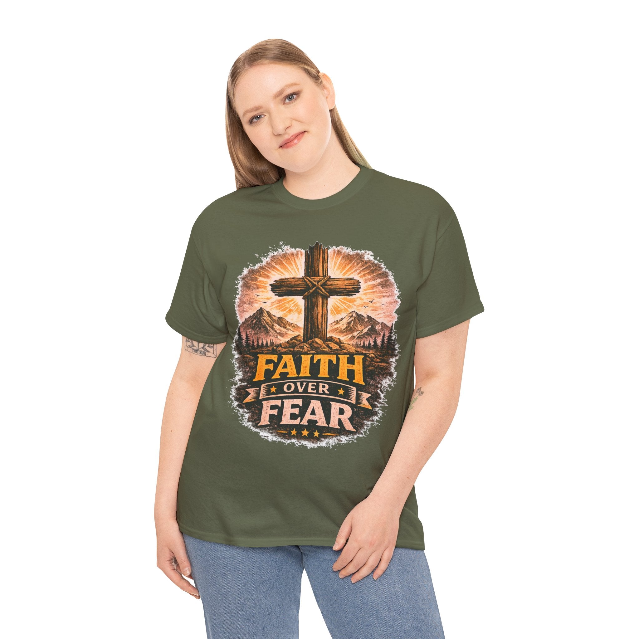 Faith Over Fear T-Shirt | Christian Cross Shirt | Religious Graphic Tee | Bible Verse Gift | Men's Faith Shirt