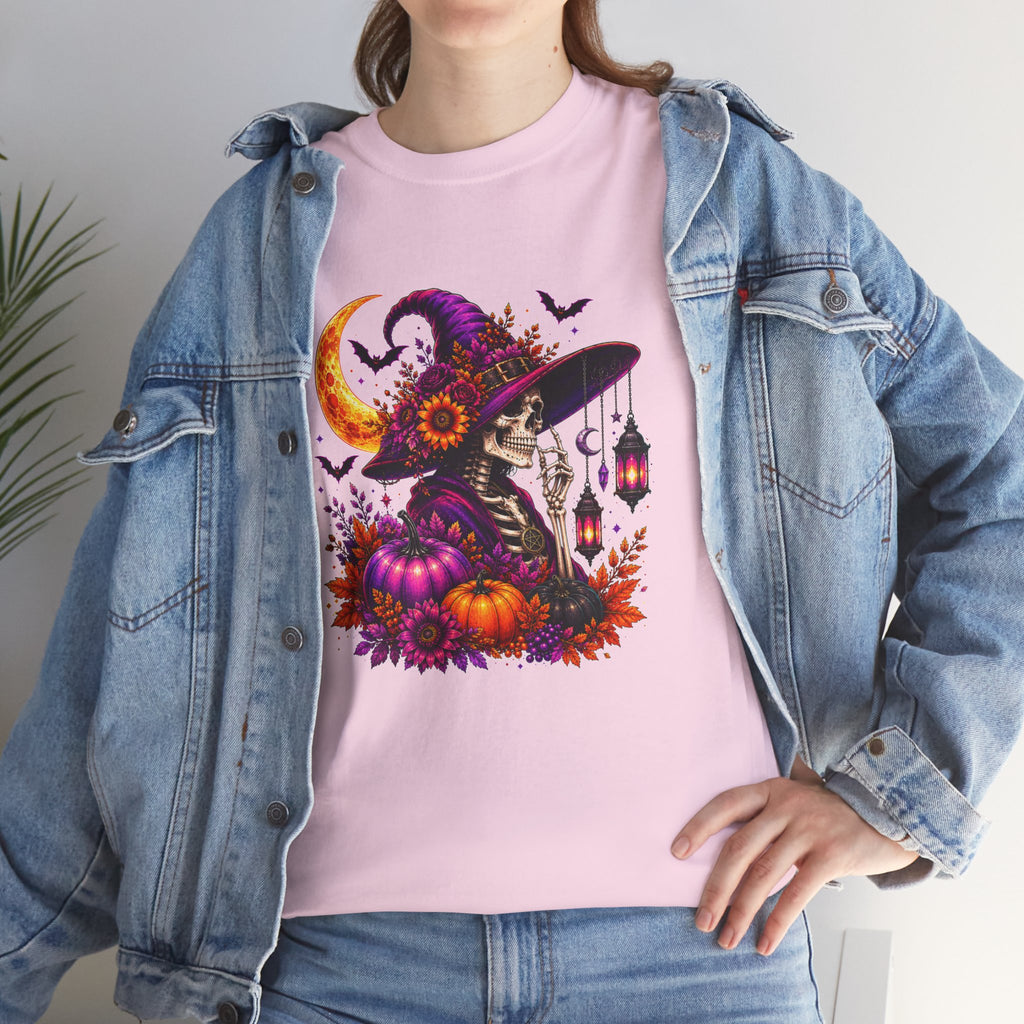 Halloween Witch Skeleton T-Shirt, Spooky Pumpkin Moon Tee, Gothic Fall Graphic Shirt, Halloween Gift for Her