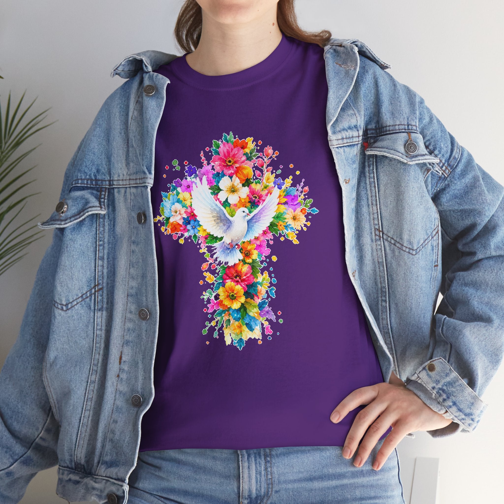 Christian Floral Cross T-Shirt | Dove Faith Shirt | Religious Graphic Tee | Holy Spirit Shirt | Easter Gift | Church Shirt