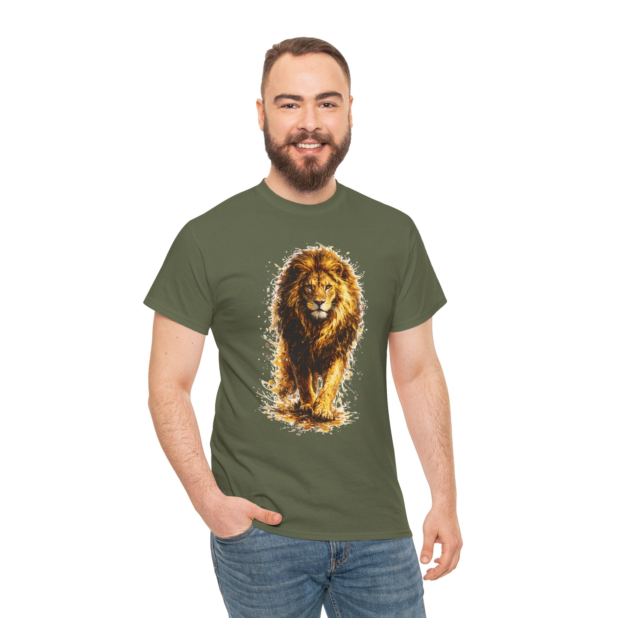 Lion Graphic T-Shirt, Majestic Walking Lion Tee, Watercolor Wildlife Shirt, Unisex Animal Graphic Tee, Lion Lover Gift, Nature Art Shirt