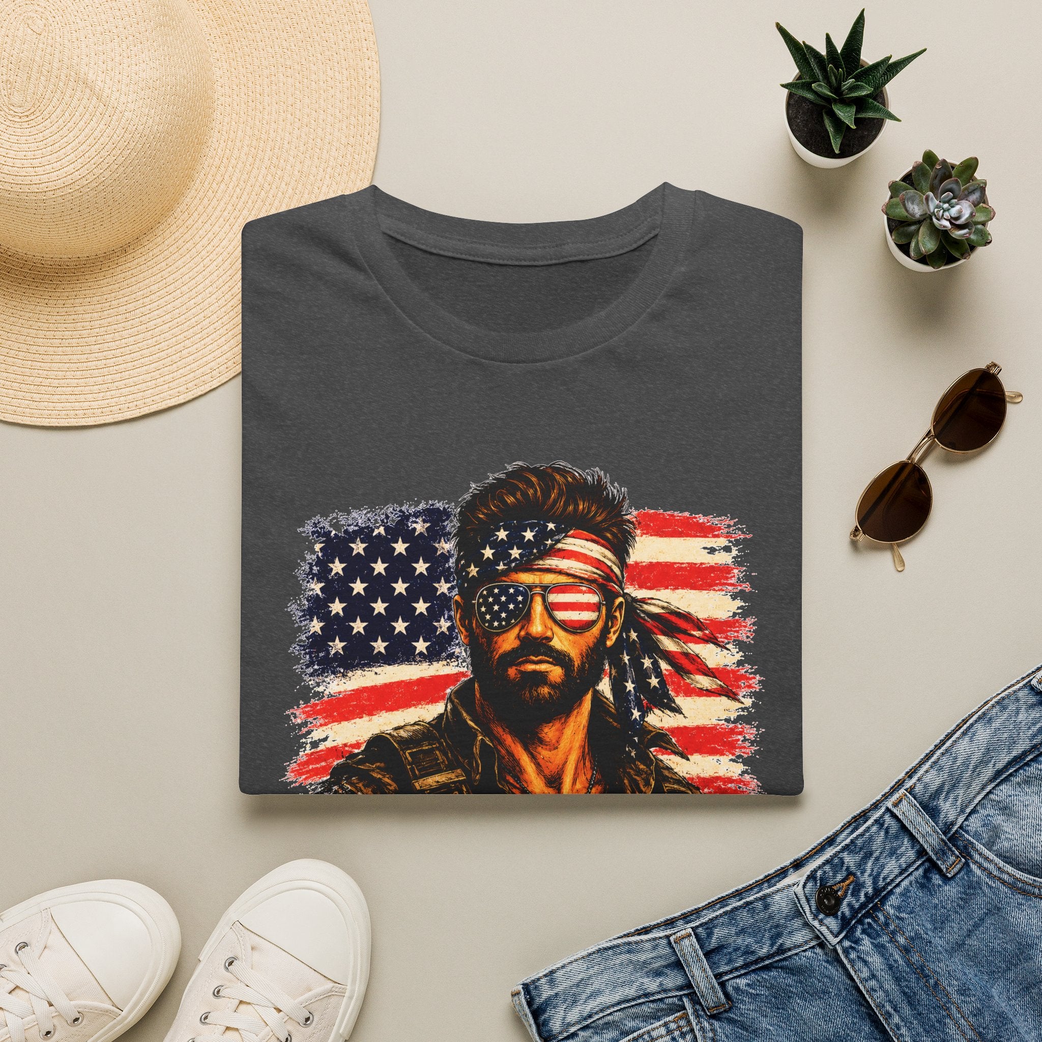 Patriotic Bandana Man T-Shirt — USA Flag Graphic Tee ("America")