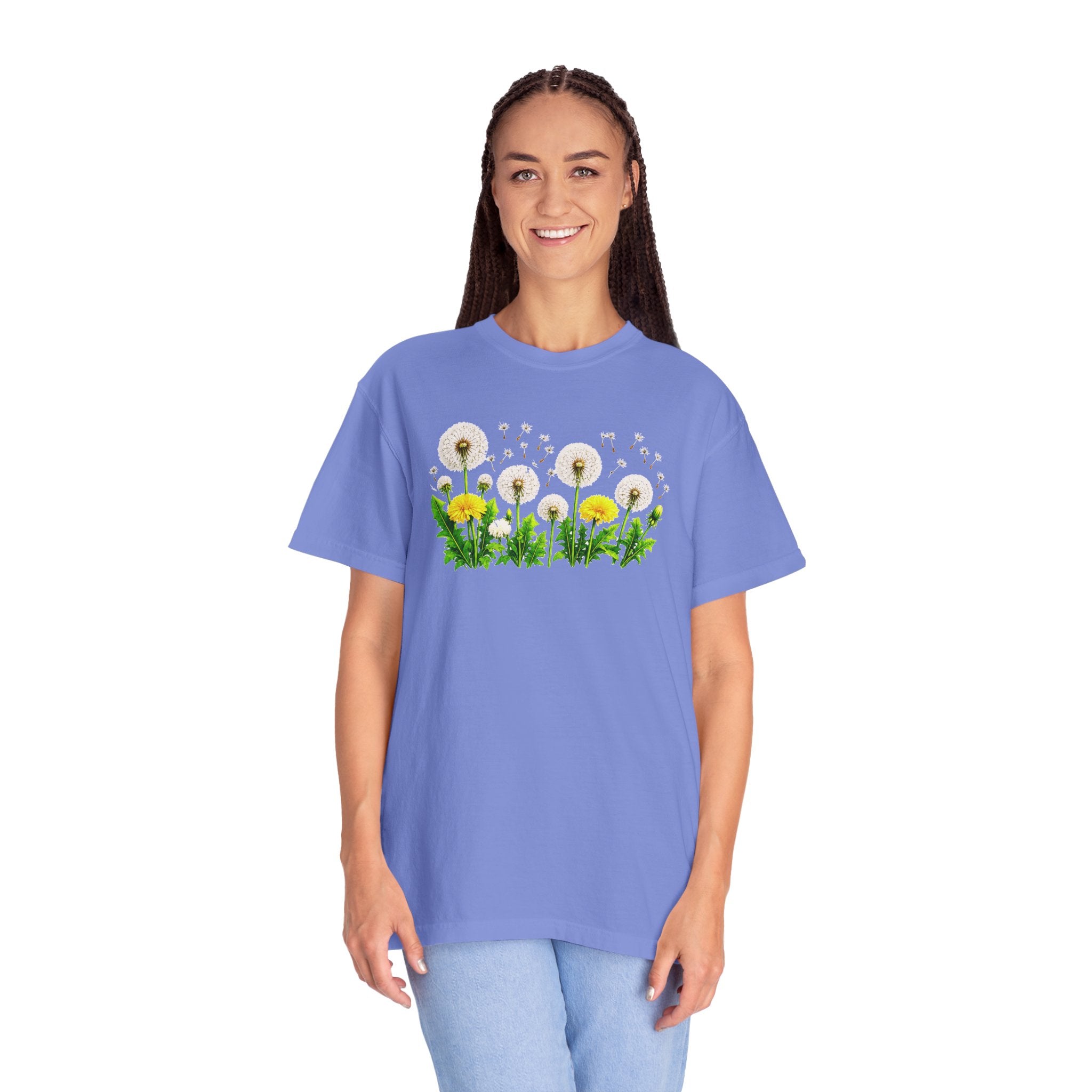 Dandelion Flower Shirt, Wildflower T-Shirt for Women, Botanical Graphic Tee, Spring Garden Shirt, Comfort Colors 1717