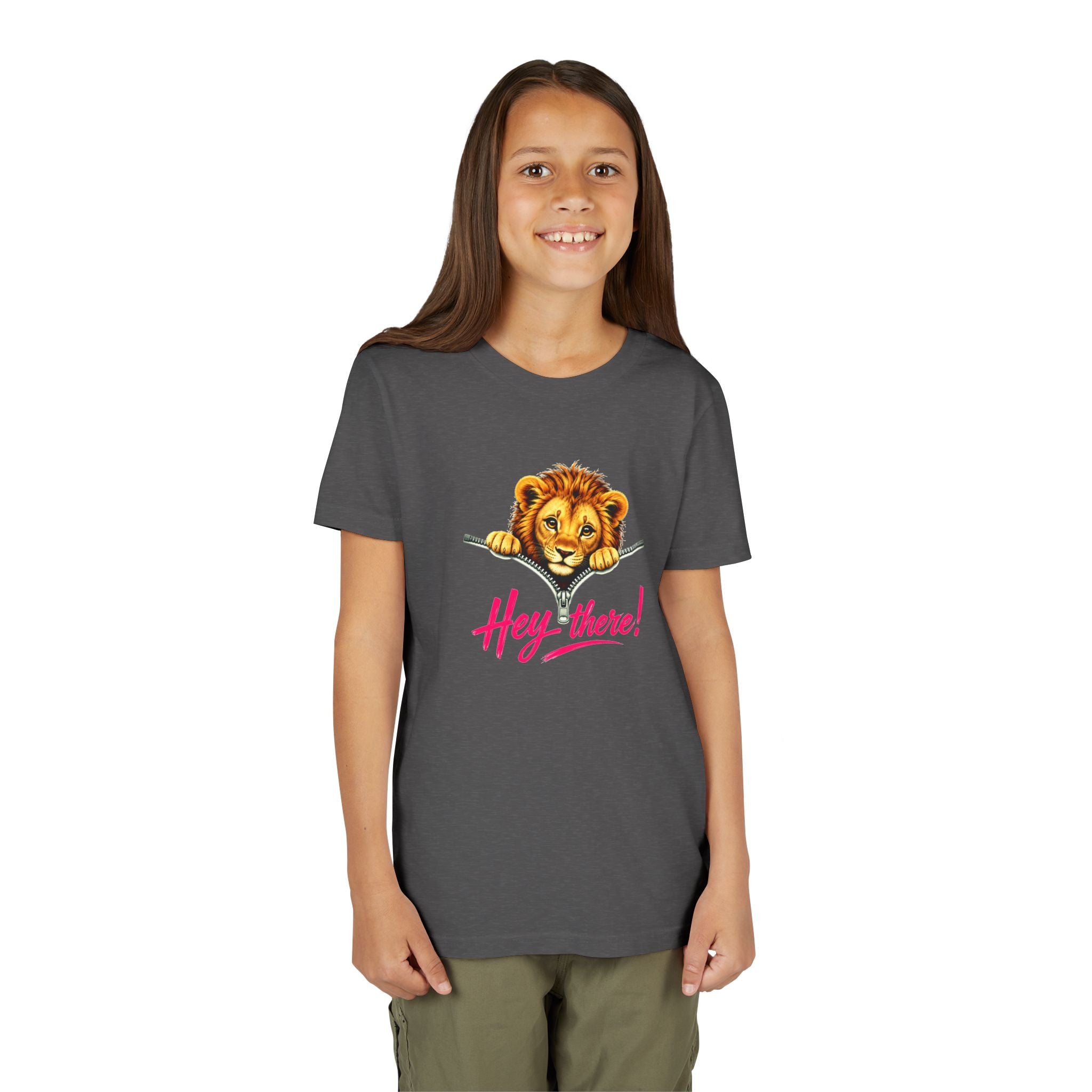 Cute Lion Youth T-Shirt, Hey There Graphic Tee for Kids, Funny Animal Shirt, Trendy Kids Tee, Lion Lover Gift, Unisex Youth Shirt