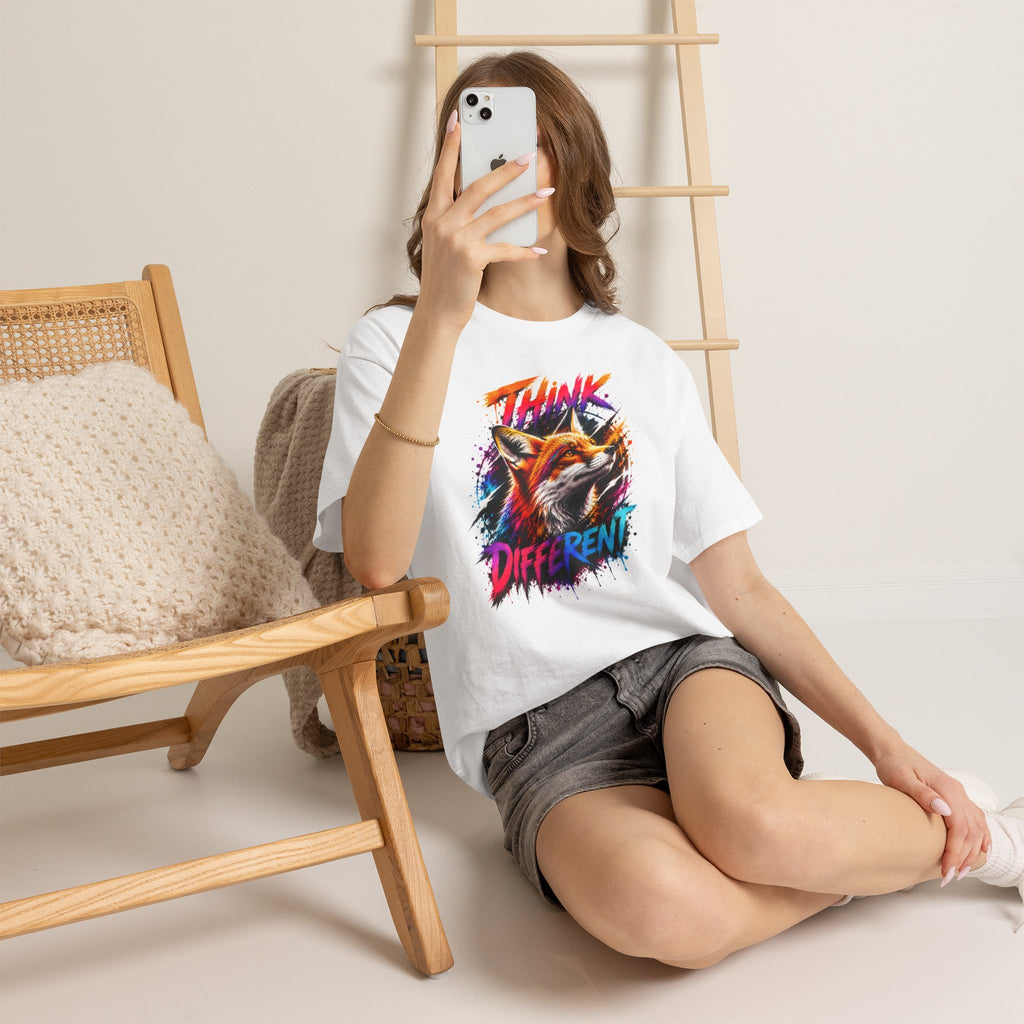 Think Different Fox Shirt, Colorful Fox T-Shirt, Wildlife Graphic Tee, Neon Animal Shirt, Gift for Fox Lovers