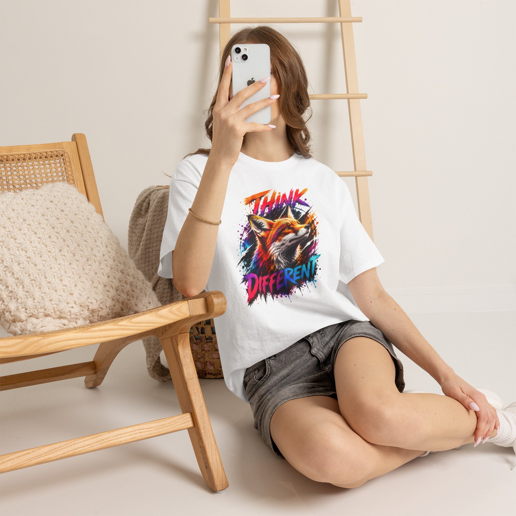 Think Different Fox Shirt, Colorful Fox T-Shirt, Wildlife Graphic Tee, Neon Animal Shirt, Gift for Fox Lovers