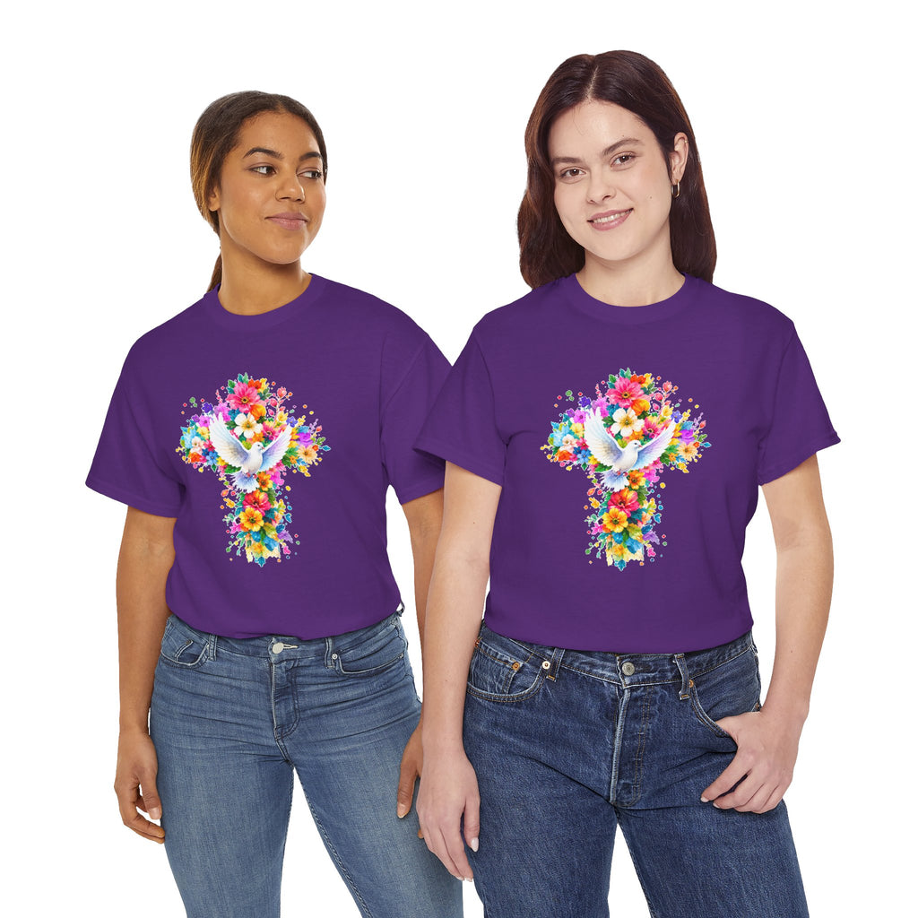 Christian Floral Cross T-Shirt | Dove Faith Shirt | Religious Graphic Tee | Holy Spirit Shirt | Easter Gift | Church Shirt