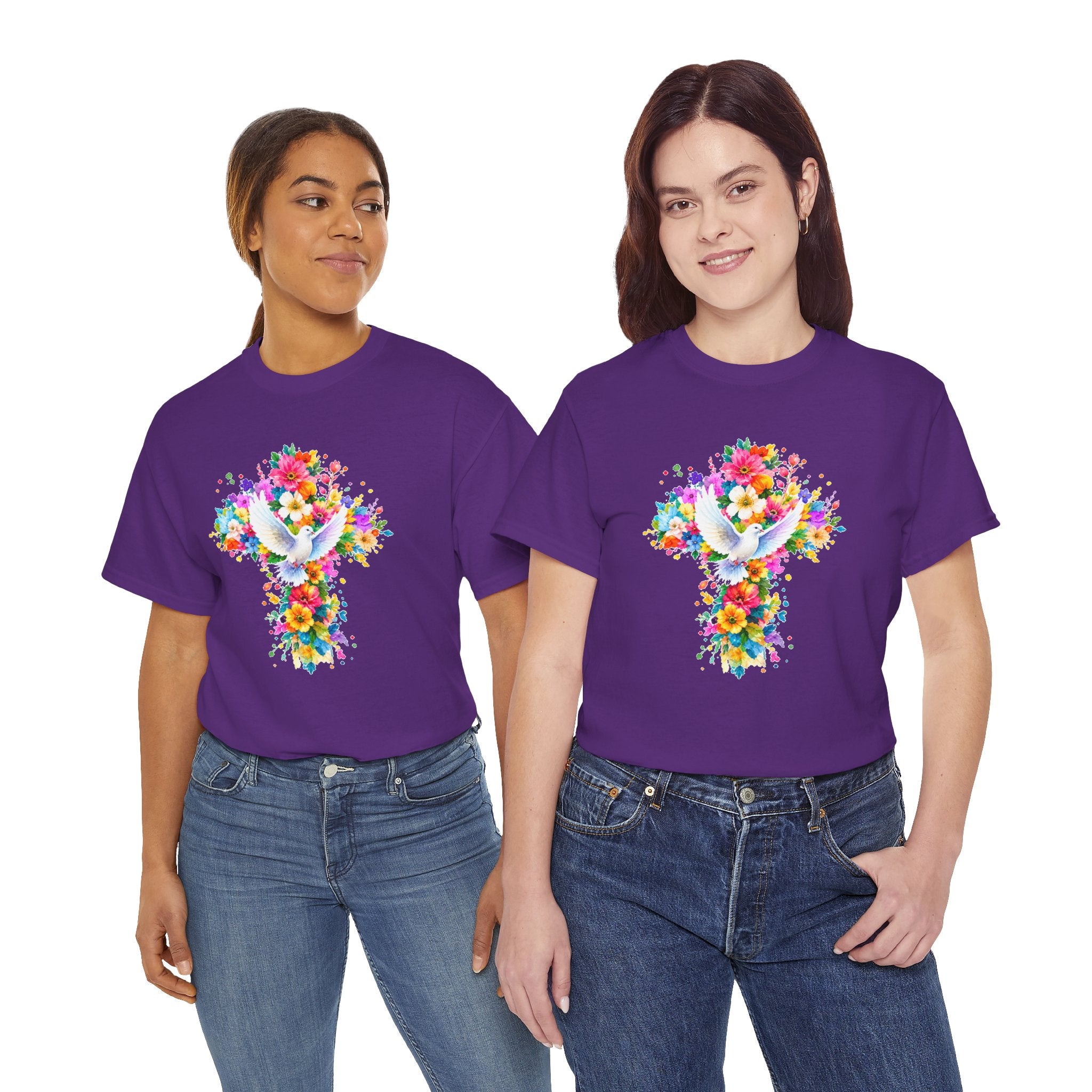 Christian Floral Cross T-Shirt | Dove Faith Shirt | Religious Graphic Tee | Holy Spirit Shirt | Easter Gift | Church Shirt