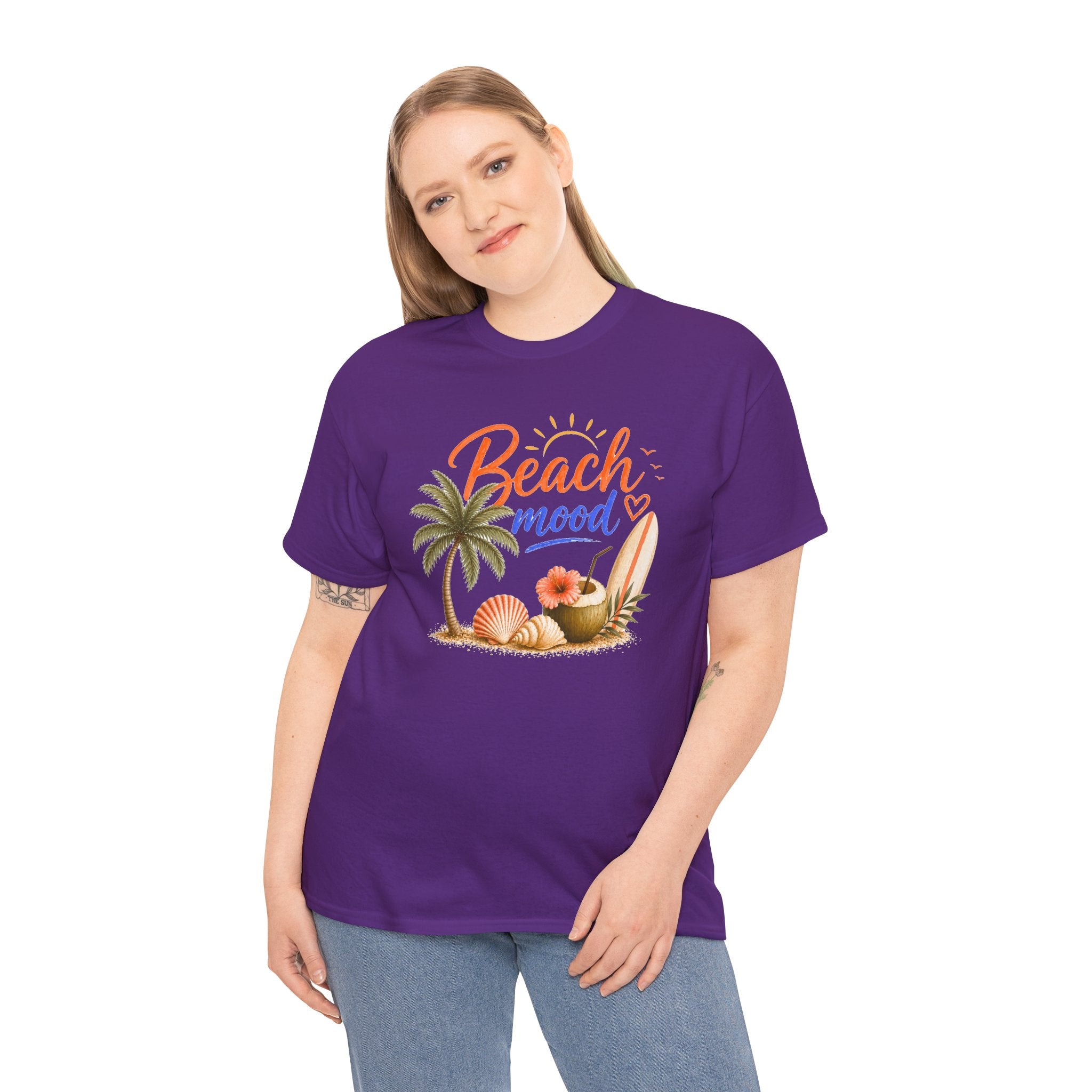 Beach Mood T-Shirt - Tropical Palm, Seashell Graphic Tee