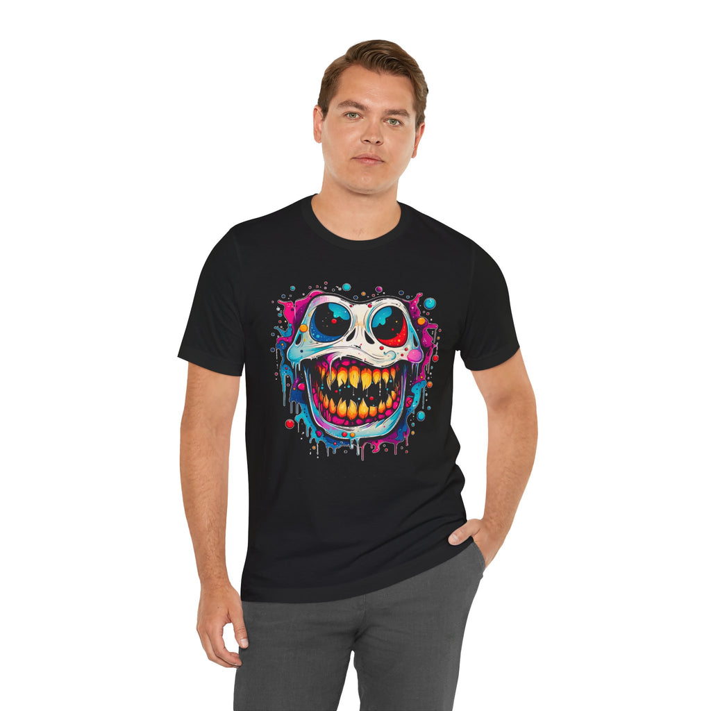 Unisex Skull Smile Tee -Vibrant Neon Drip Horror Graphic T Shirt