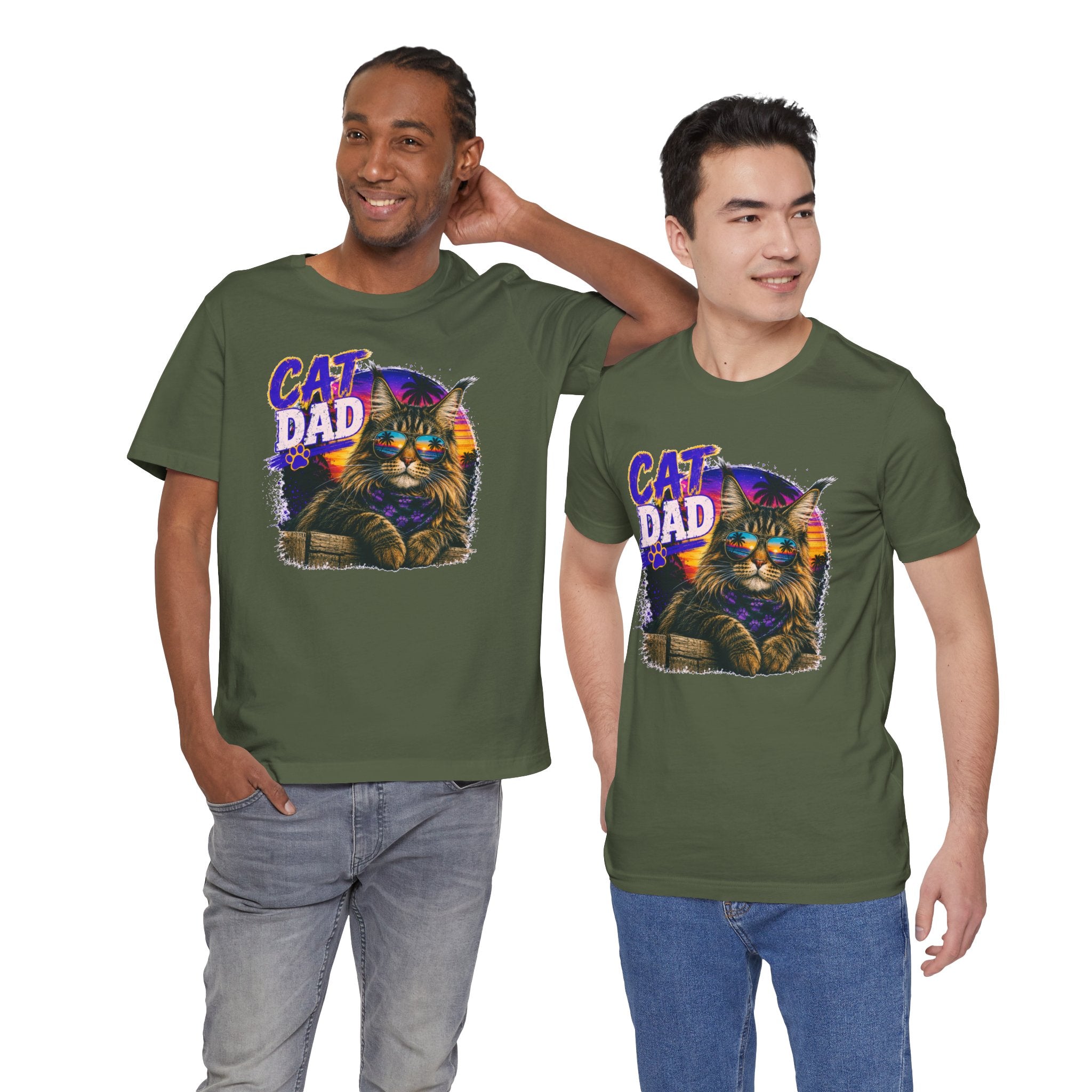 Cat Dad Maine Coon T-Shirt | Retro Sunset Cat Lover Shirt | Funny Cat Dad Gift | Vintage Graphic Tee for Men