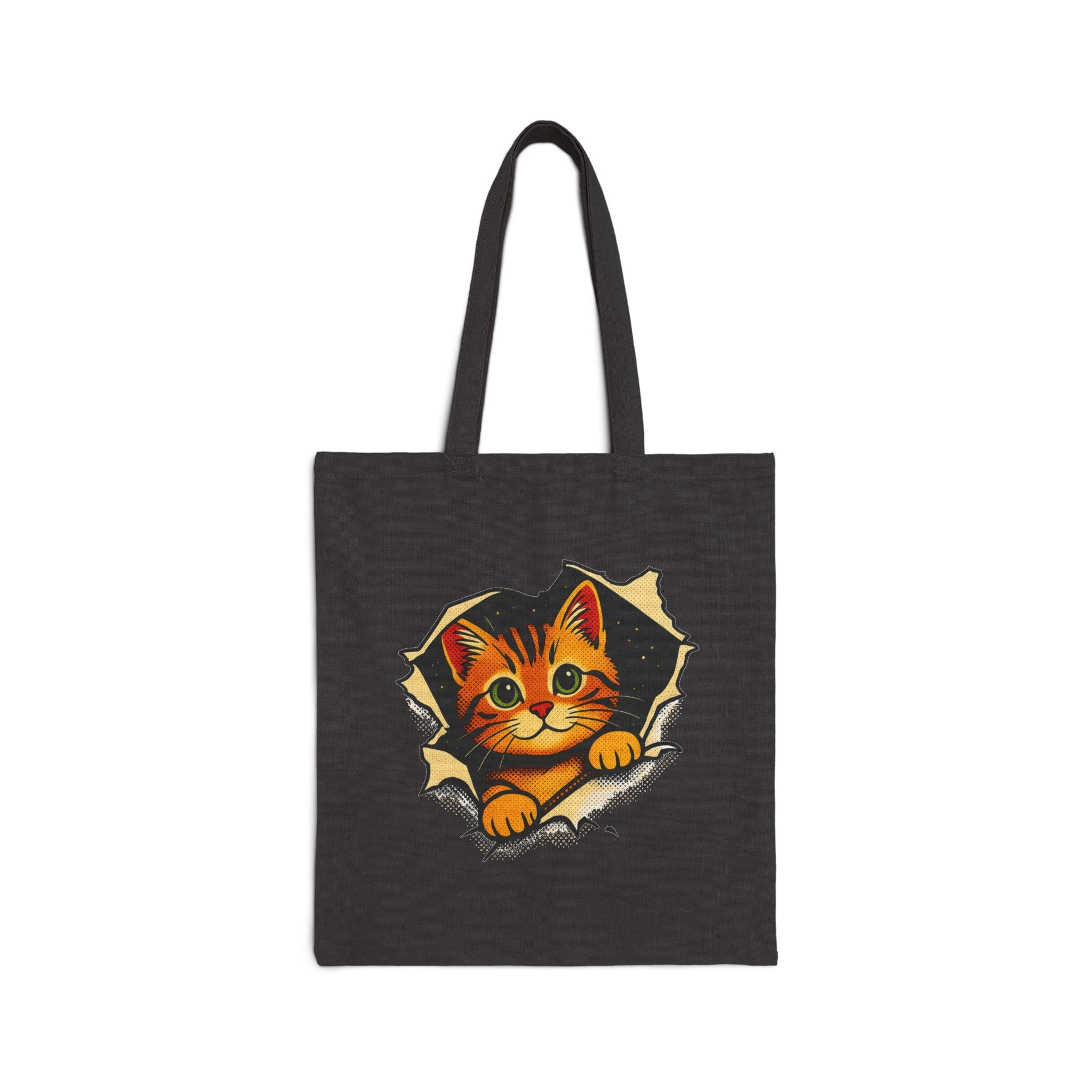 Cat Peeking Tote Bag — Cute Kitten Canvas Grocery & Book Bag