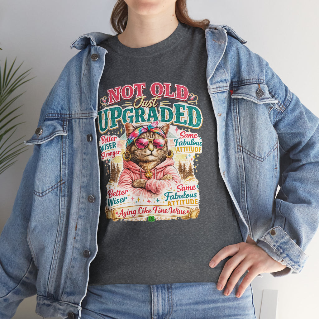 Not Old Just Upgraded Cat T-Shirt | Funny Cat Lover Tee | Vintage Birthday Shirt | Cute Kitty Graphic Tee | Gift for Cat Mom | Cat Lover Gift