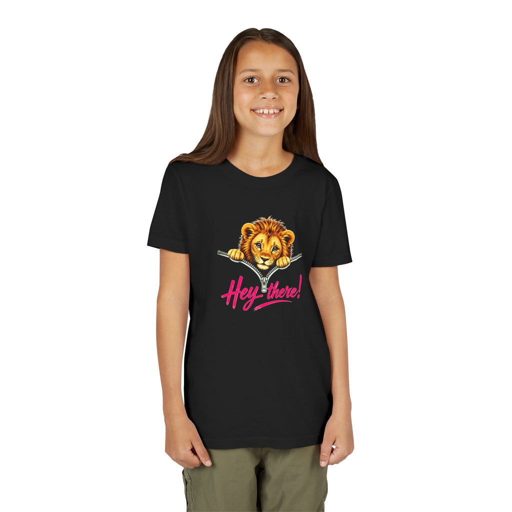 Cute Lion Youth T-Shirt, Hey There Graphic Tee for Kids, Funny Animal Shirt, Trendy Kids Tee, Lion Lover Gift, Unisex Youth Shirt