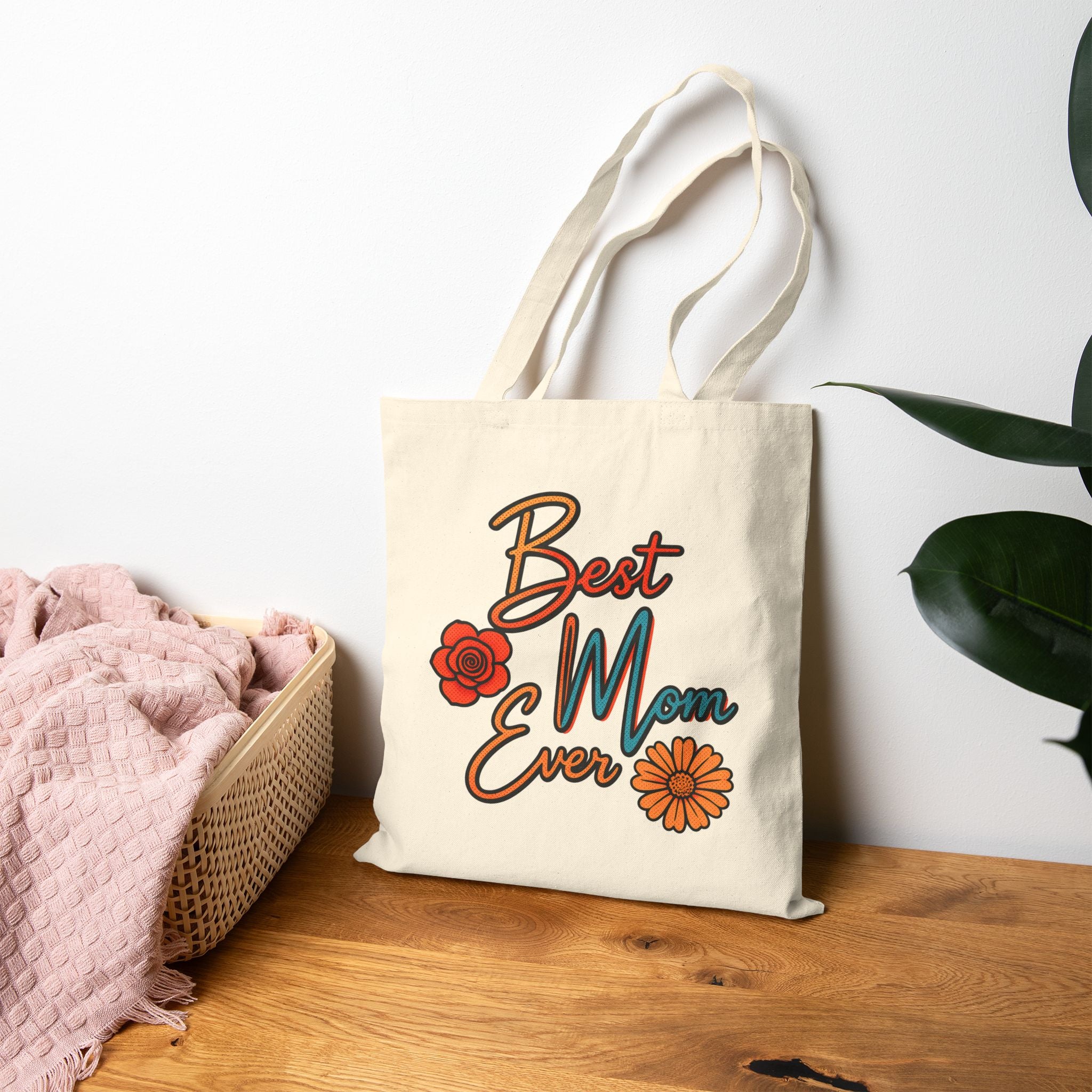 Best Mom Ever Tote Bag, Floral Canvas Bag, Cute Gift for Mom, Retro Style Reusable Bag, Mother’s Day Gift