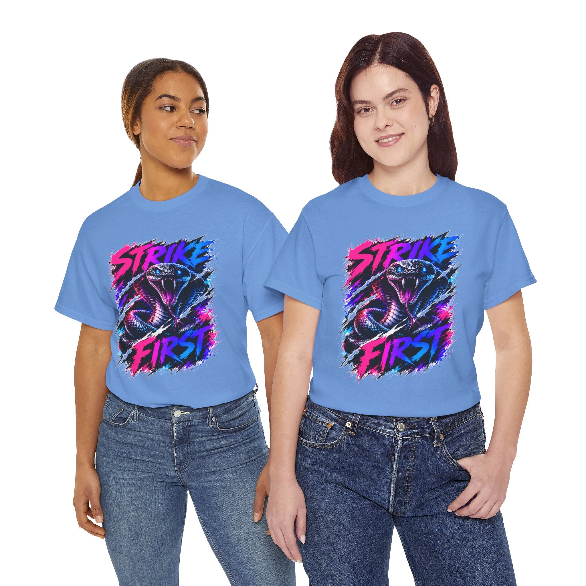 Strike First Cobra T-Shirt | Neon Snake Graphic Tee | Bold Streetwear Shirt | Unisex Graphic Tee