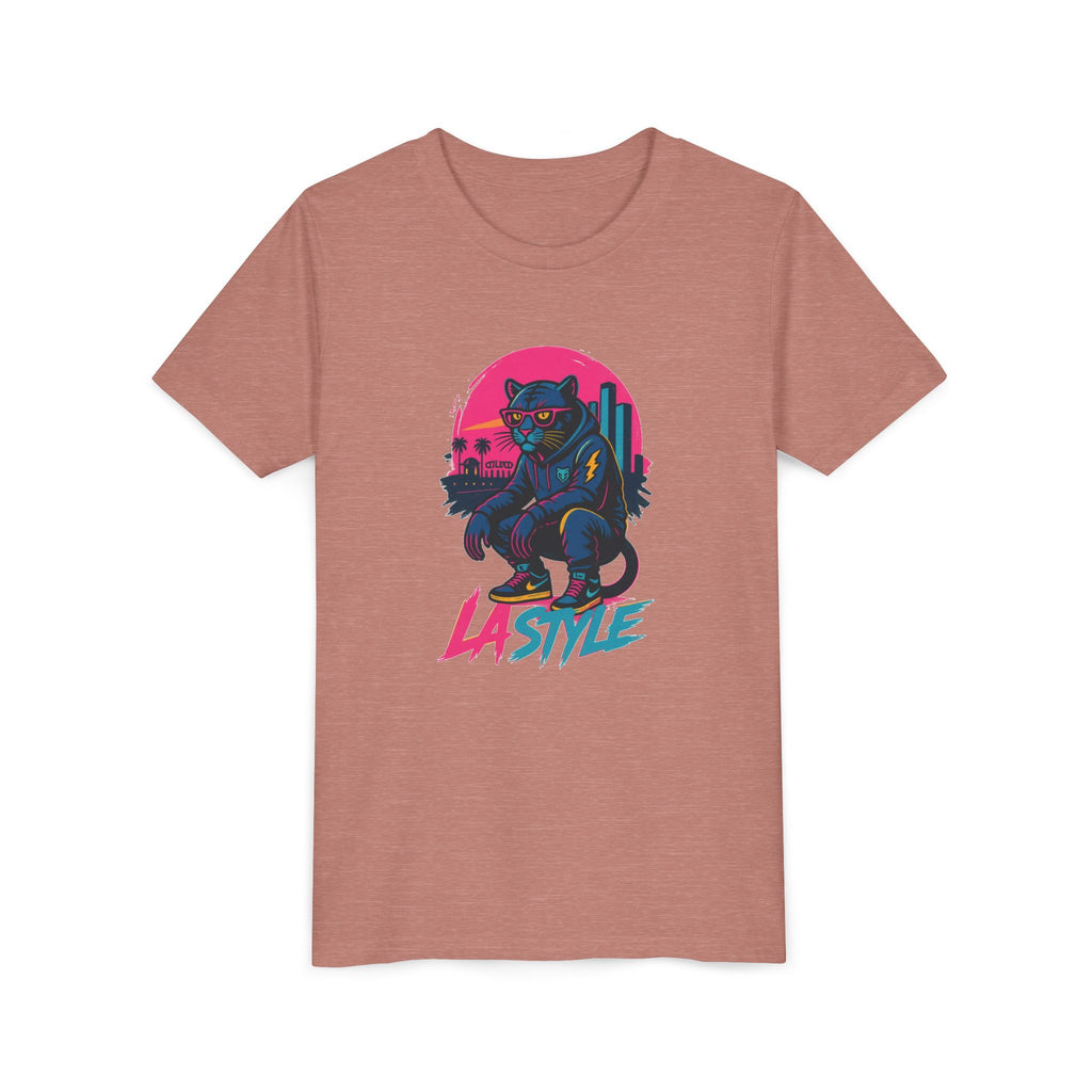 Youth Tee — Retro 'LA Style' Neon Panther Skate Design