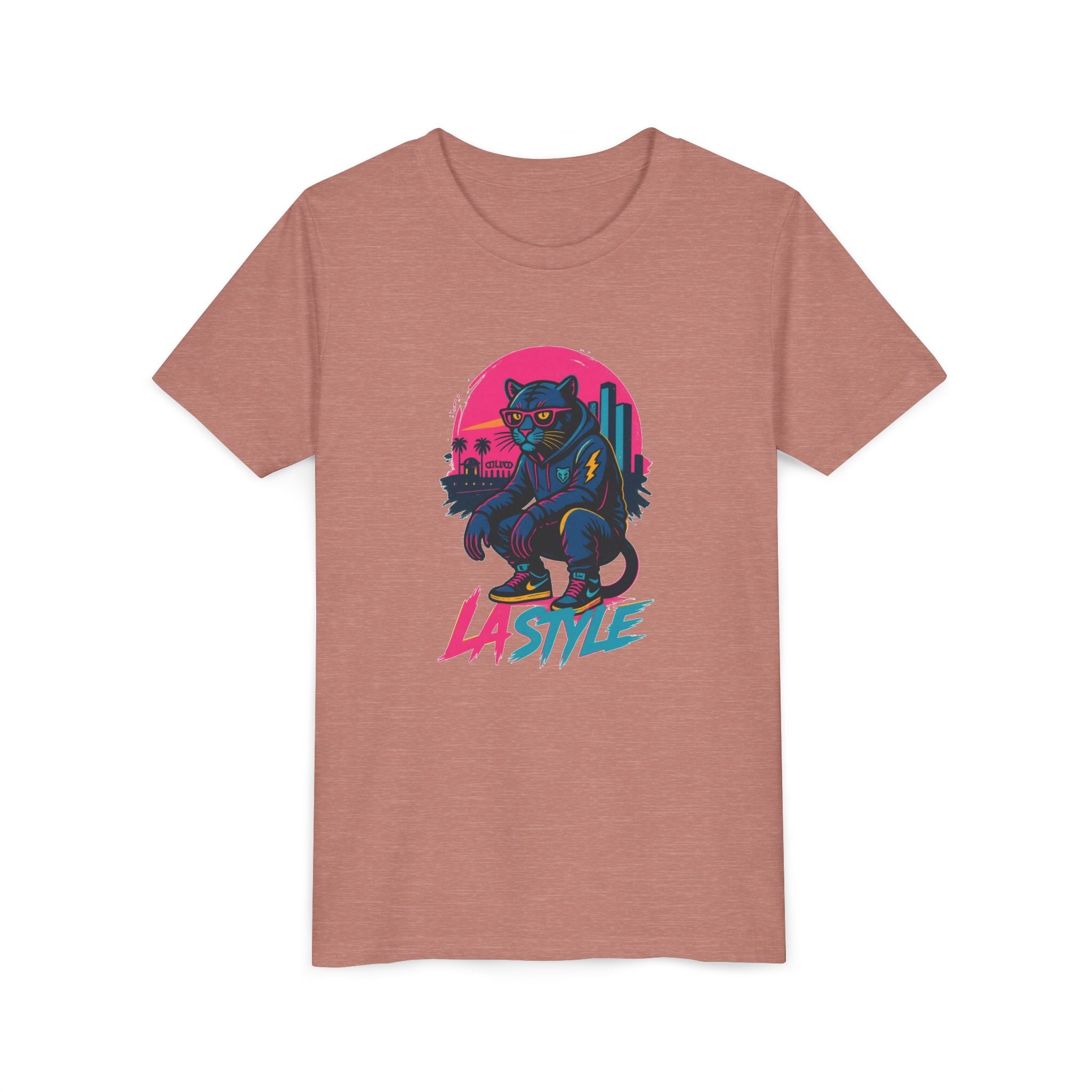 Youth Tee — Retro 'LA Style' Neon Panther Skate Design