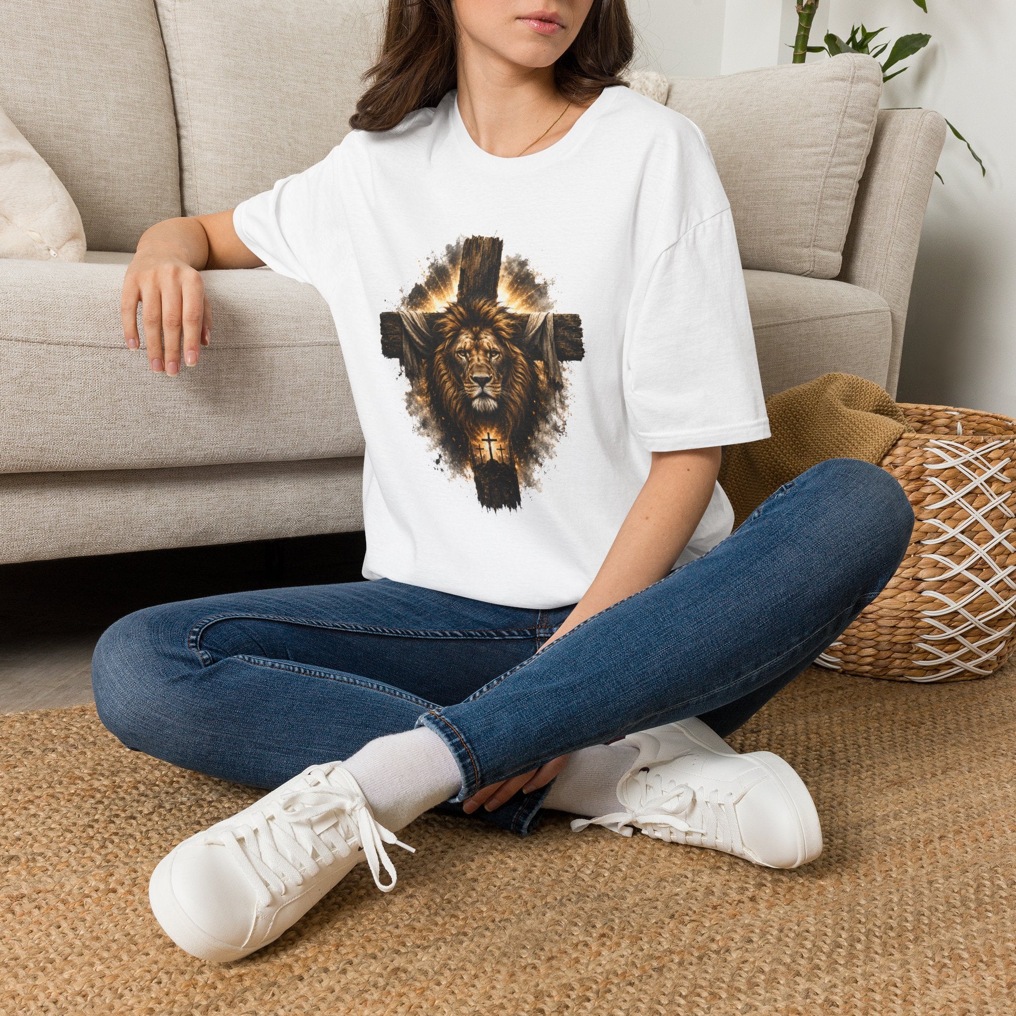 Lion Cross T-Shirt, Christian Faith Shirt, Lion of Judah Graphic Tee, Religious Gift