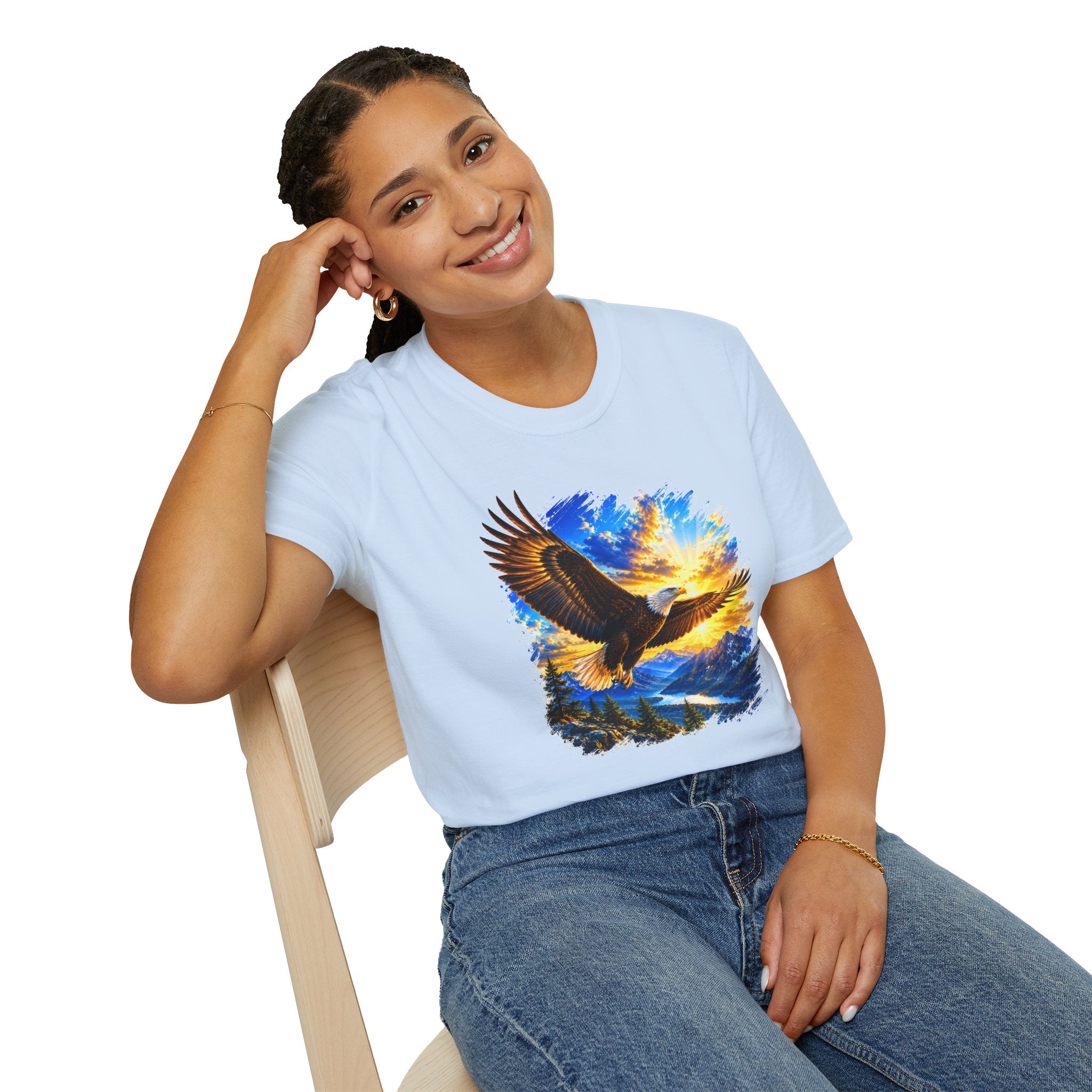 Majestic Eagle Sunset T-Shirt | Freedom Eagle Graphic Tee | Nature Wildlife Shirt | Mountain Sunset Unisex Tee | Outdoor Adventure Gift