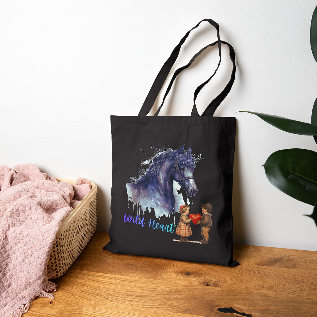Wild Heart Horse Tote Bag, Horse Lover Gift, Romantic Canvas Tote, Valentine Gift, Cute Horse Bag