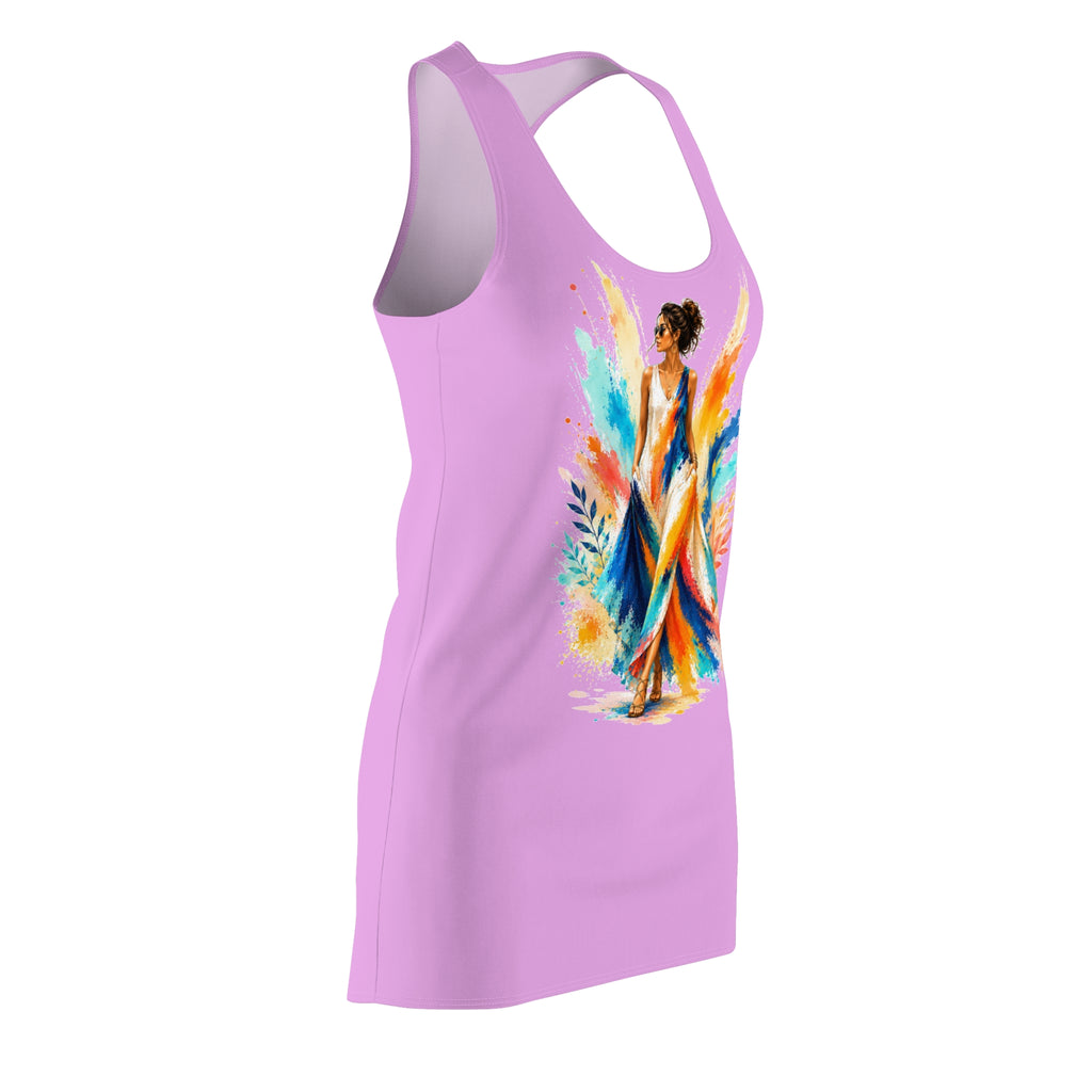 Colorful Watercolor Woman Racerback Dress, Artistic Tank Dress, Abstract Art Dress, Vibrant Summer Dress, Sleeveless Casual Dress, Gift for Her