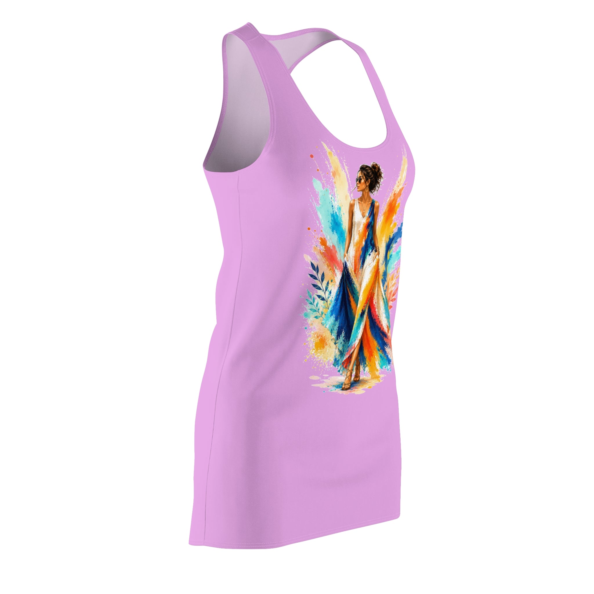 Colorful Watercolor Woman Racerback Dress, Artistic Tank Dress, Abstract Art Dress, Vibrant Summer Dress, Sleeveless Casual Dress, Gift for Her