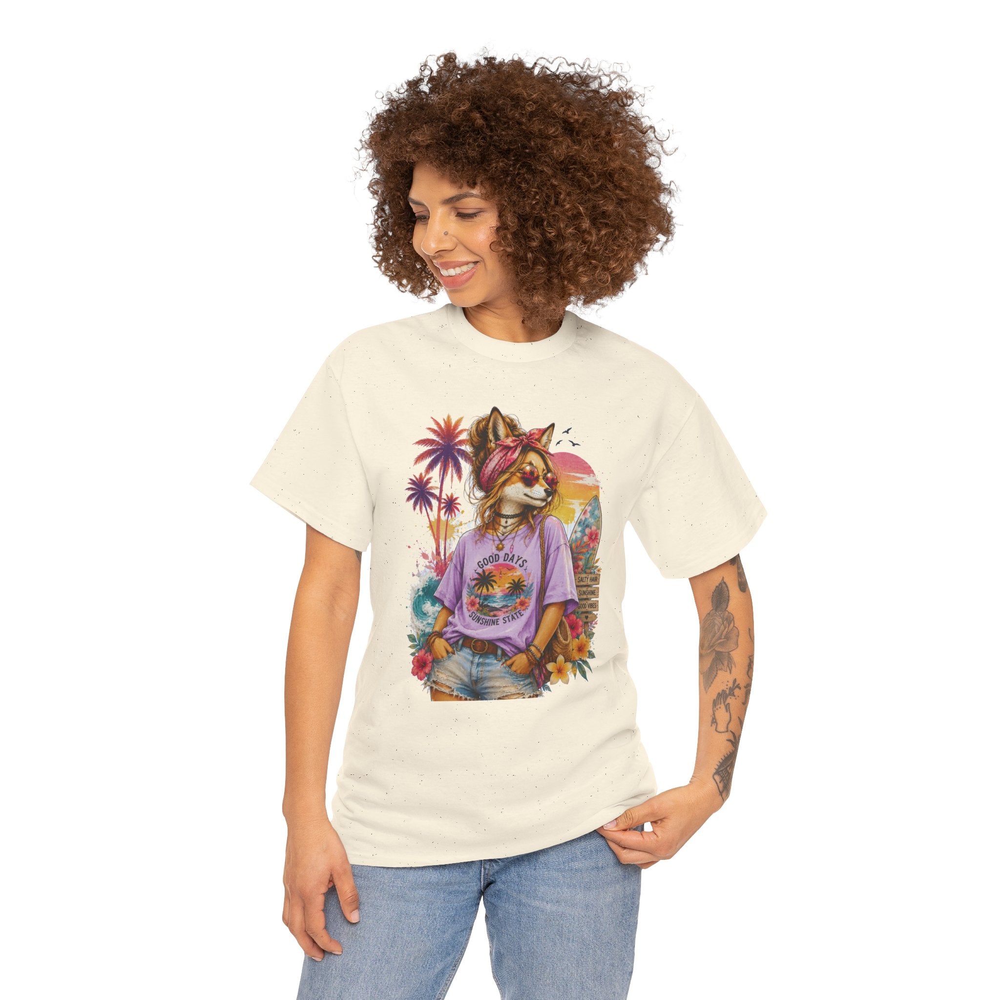 Fox Beach Vibes Shirt, Retro Beach T-Shirt, Summer Sunset Graphic Tee, Coastal Vacation Gift