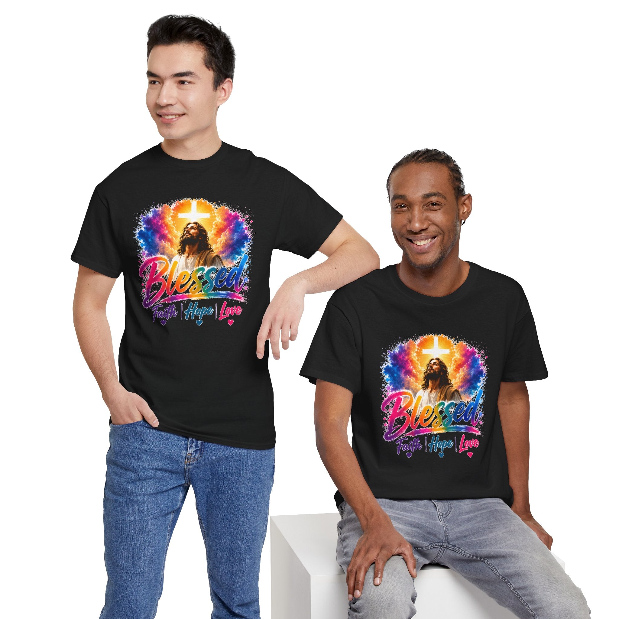 Blessed Faith Hope Love Shirt, Jesus Cross Christian Tee, Religious Gift, Colorful Faith Unisex T-Shirt