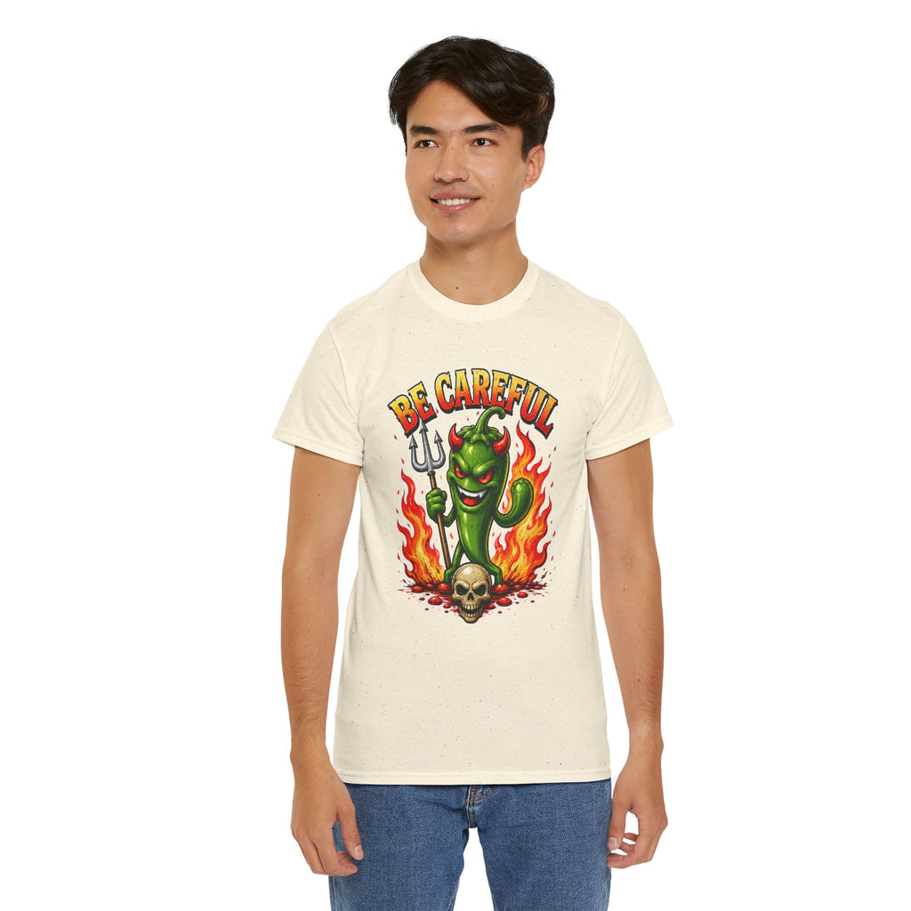 Be Careful Devil Pepper Shirt, Funny Spicy Pepper T-Shirt, Hot Chili Graphic Tee, Retro Tattoo Style Unisex Gift