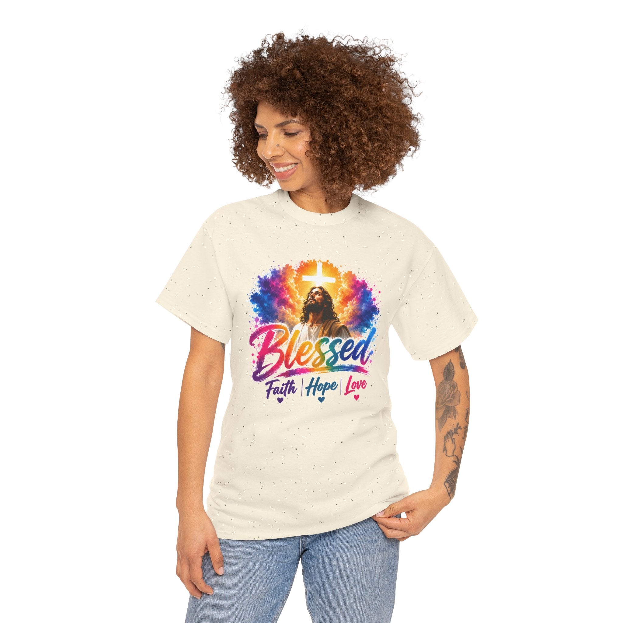 Blessed Faith Hope Love Shirt, Jesus Cross Christian Tee, Religious Gift, Colorful Faith Unisex T-Shirt