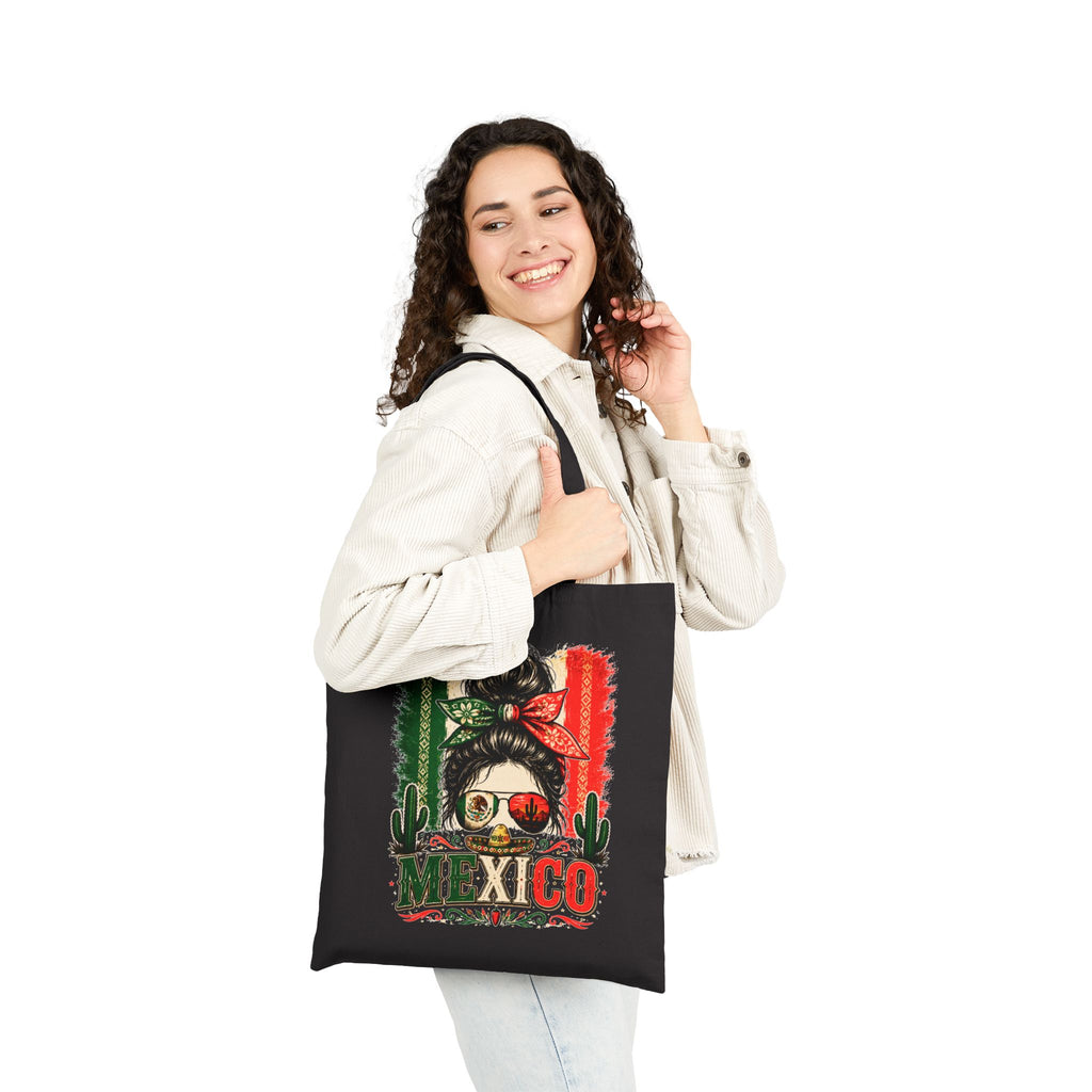 Mexico Messy Bun Tote Bag – Mexican Flag Sunglasses Canvas Tote