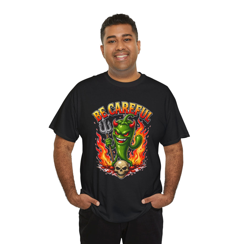 Be Careful Devil Pepper Shirt, Funny Spicy Pepper T-Shirt, Hot Chili Graphic Tee, Retro Tattoo Style Unisex Gift