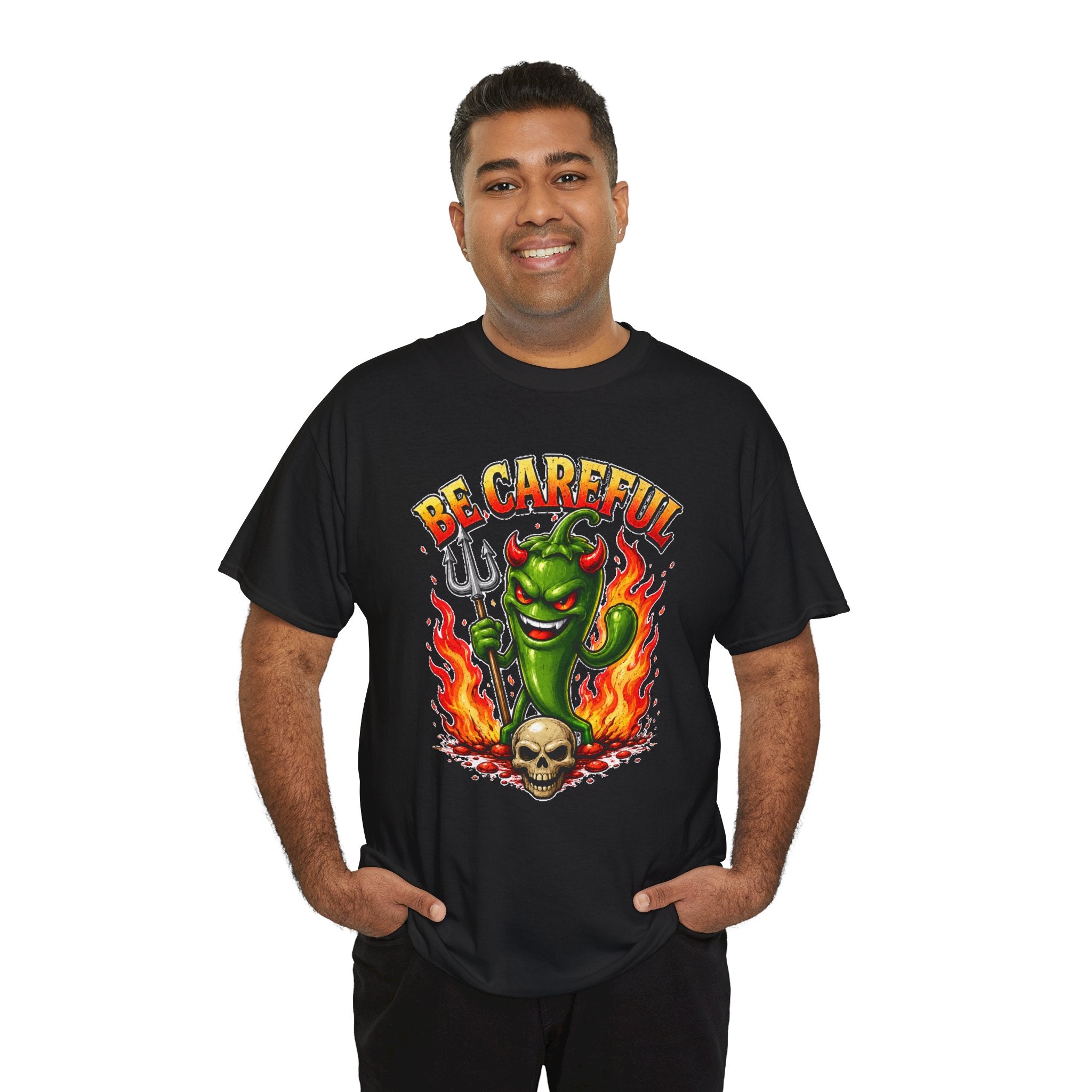 Be Careful Devil Pepper Shirt, Funny Spicy Pepper T-Shirt, Hot Chili Graphic Tee, Retro Tattoo Style Unisex Gift