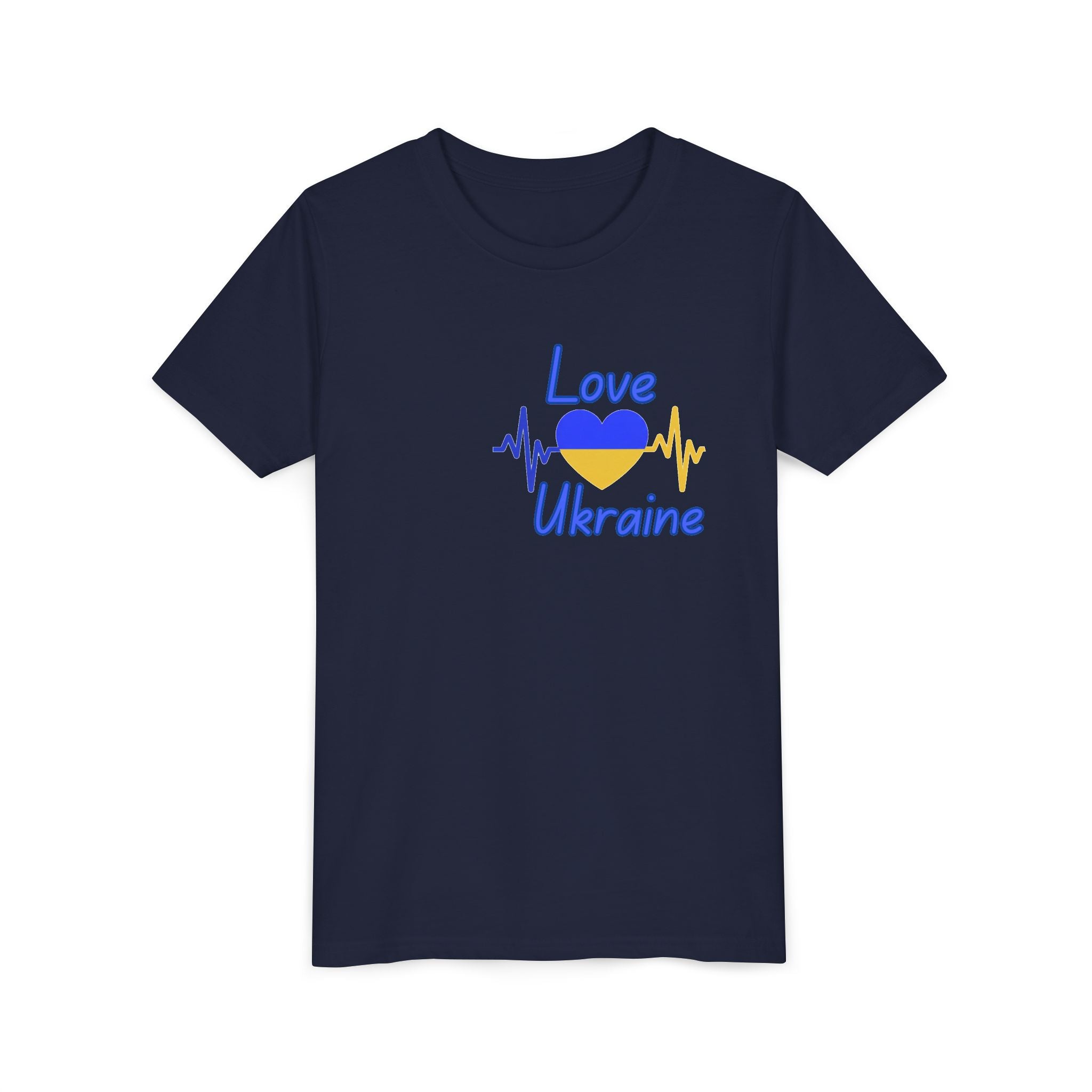 Love Ukraine Youth Tee — Blue & Yellow Heart Kids Shirt (Support Ukraine)