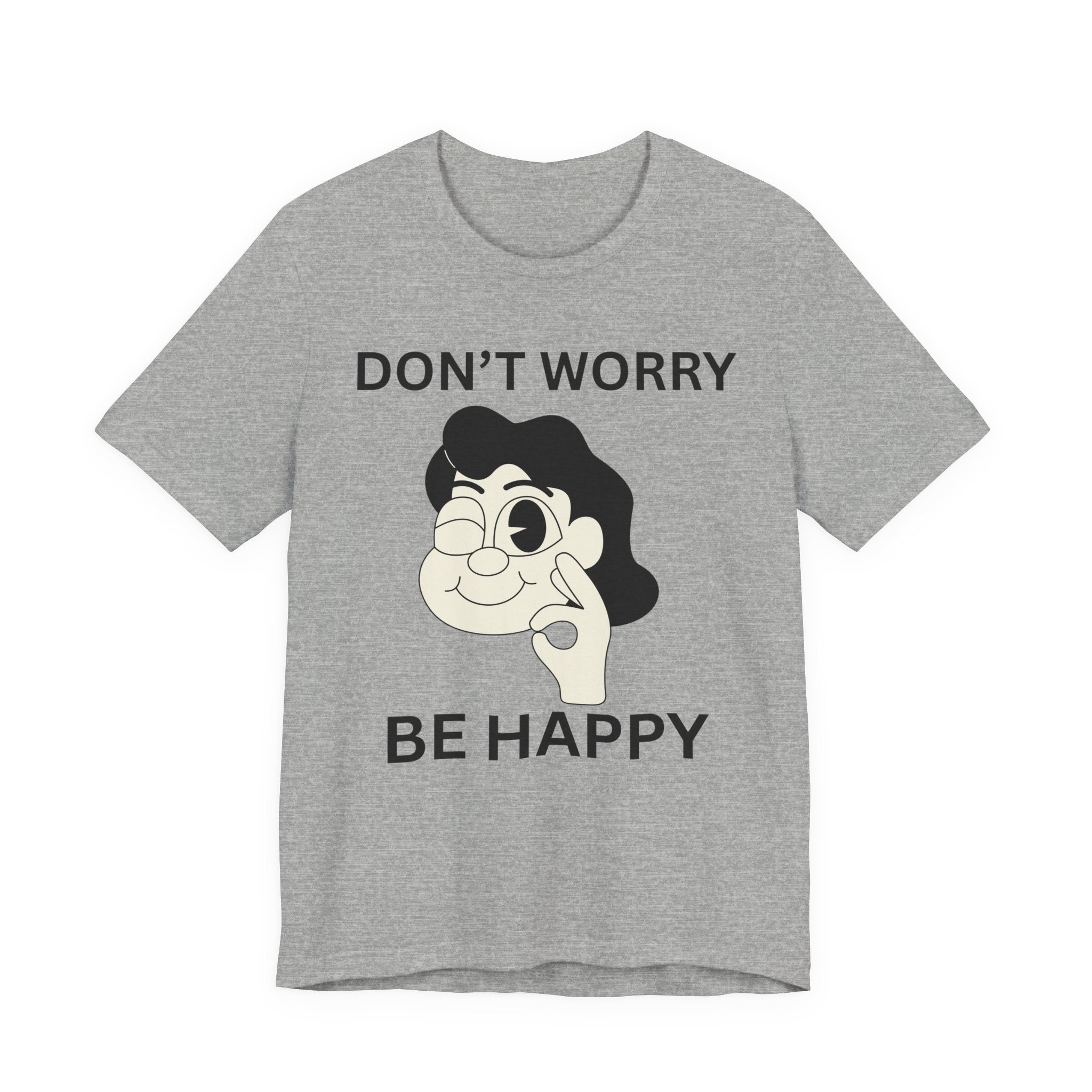 Don’t Worry Be Happy Shirt, Cute Cartoon Graphic Tee, Positive Quote T-Shirt, Unisex Bella Canvas 3001