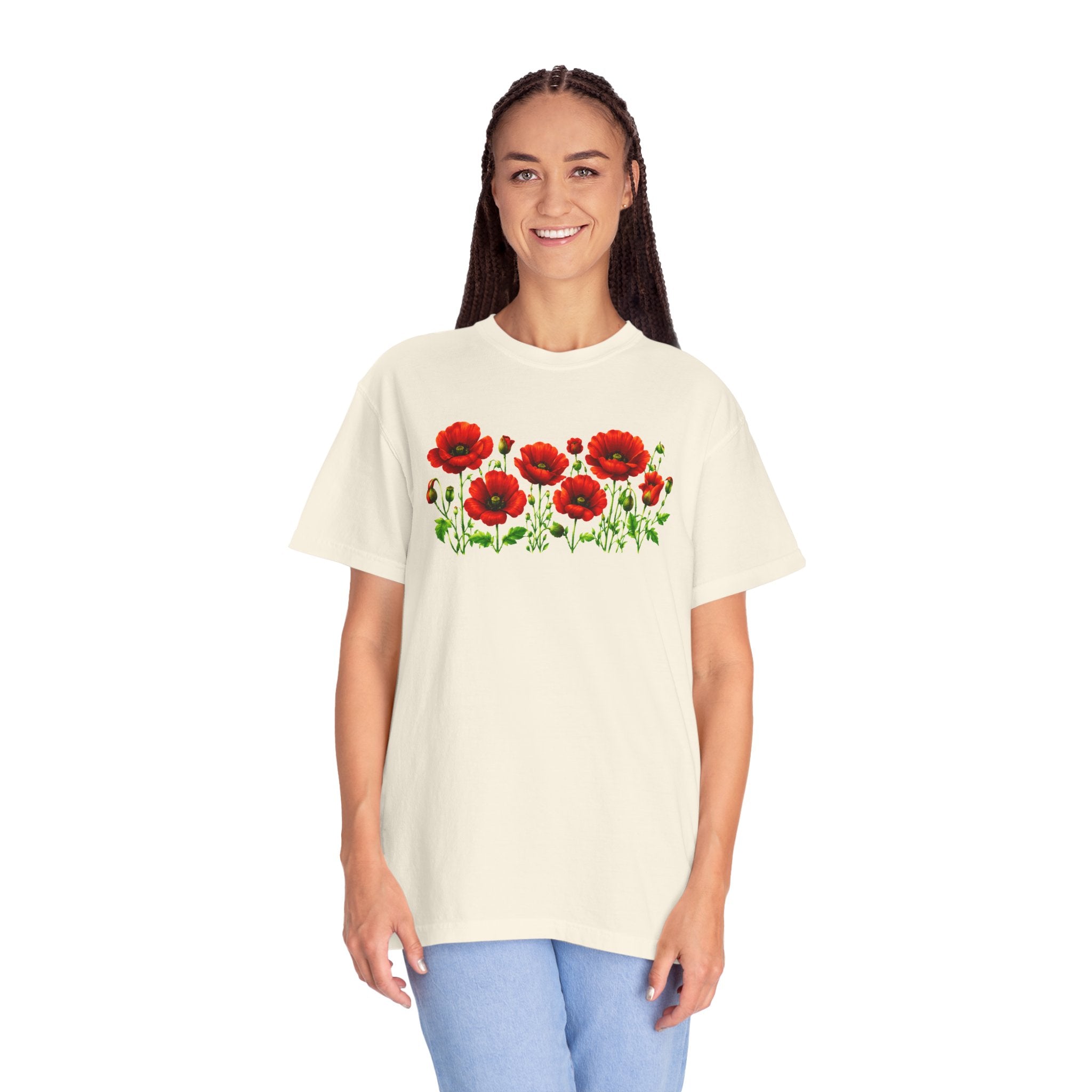 Red Poppy Shirt, Floral T-Shirt for Women, Wildflower Graphic Tee, Botanical Garden Shirt, Comfort Colors Tee