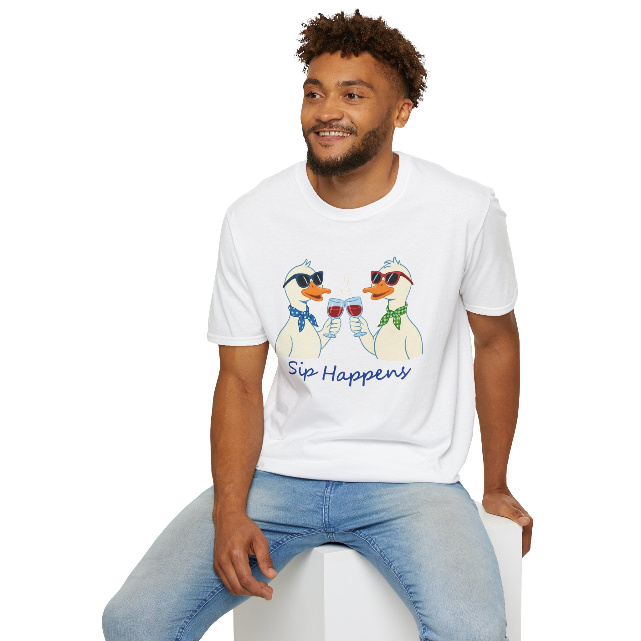 Funny Duck Shirt "Sip Happens" – Cute Drinking Ducks T-Shirt, Wine Lover Gift, Humor Graphic Tee, Casual Unisex Shirt