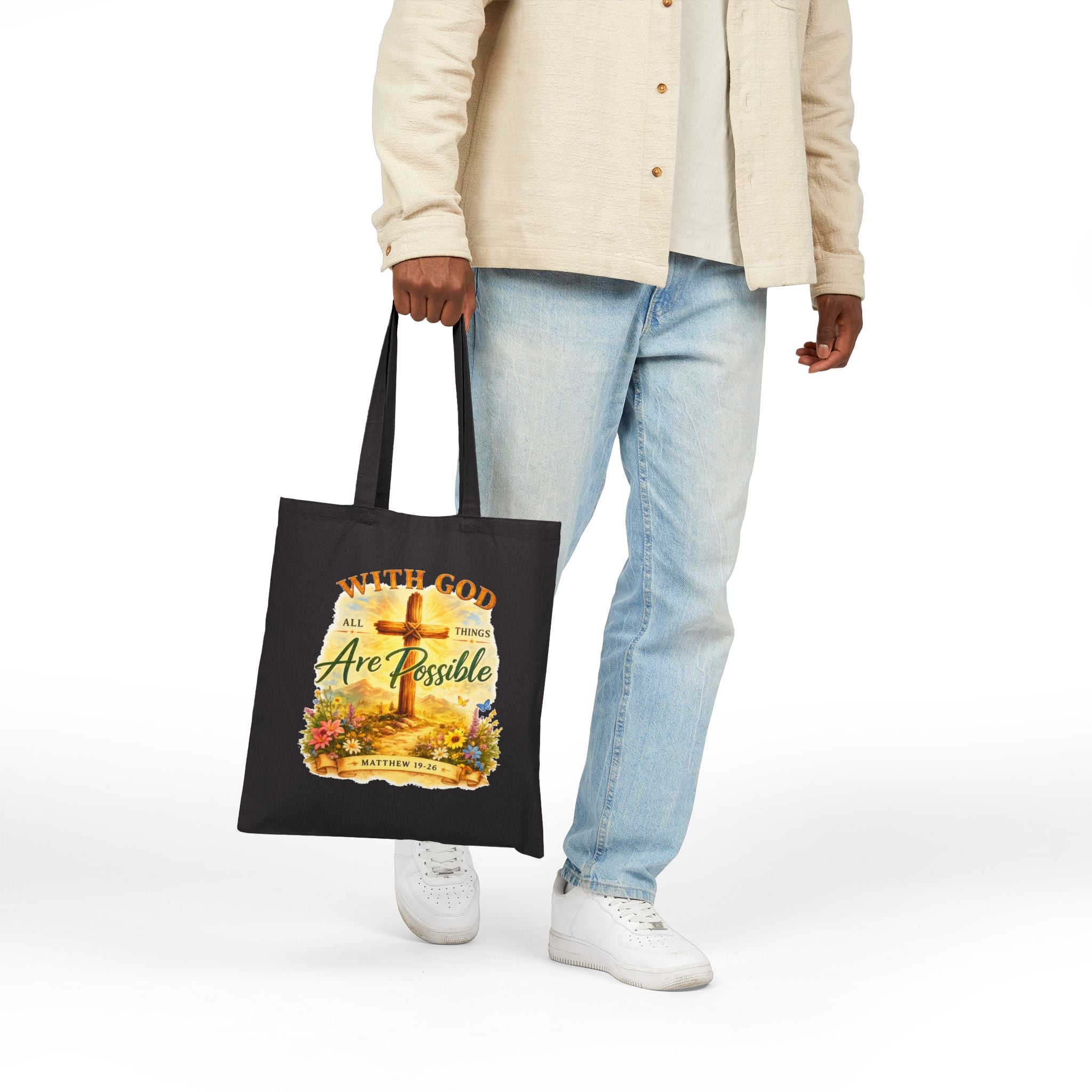 Christian Tote Bag – With God All Things Are Possible | Matthew 19:26 Faith Tote Bag | Religious Gift for Women