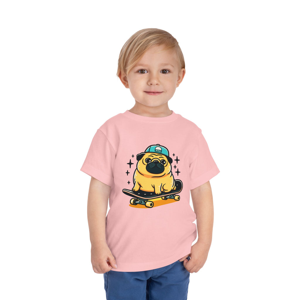 Toddler Tee — Cute Skateboarding Pug Graphic