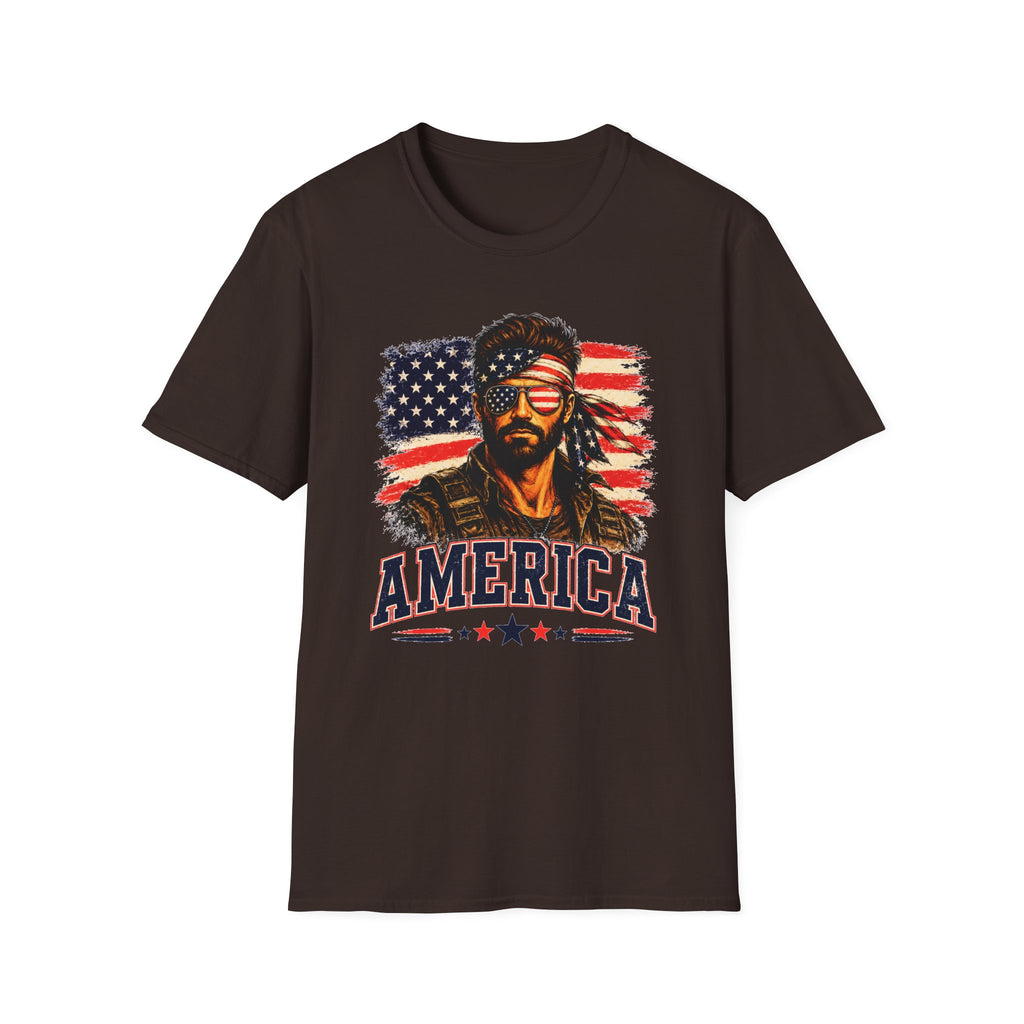 Patriotic Bandana Man T-Shirt — USA Flag Graphic Tee ("America")