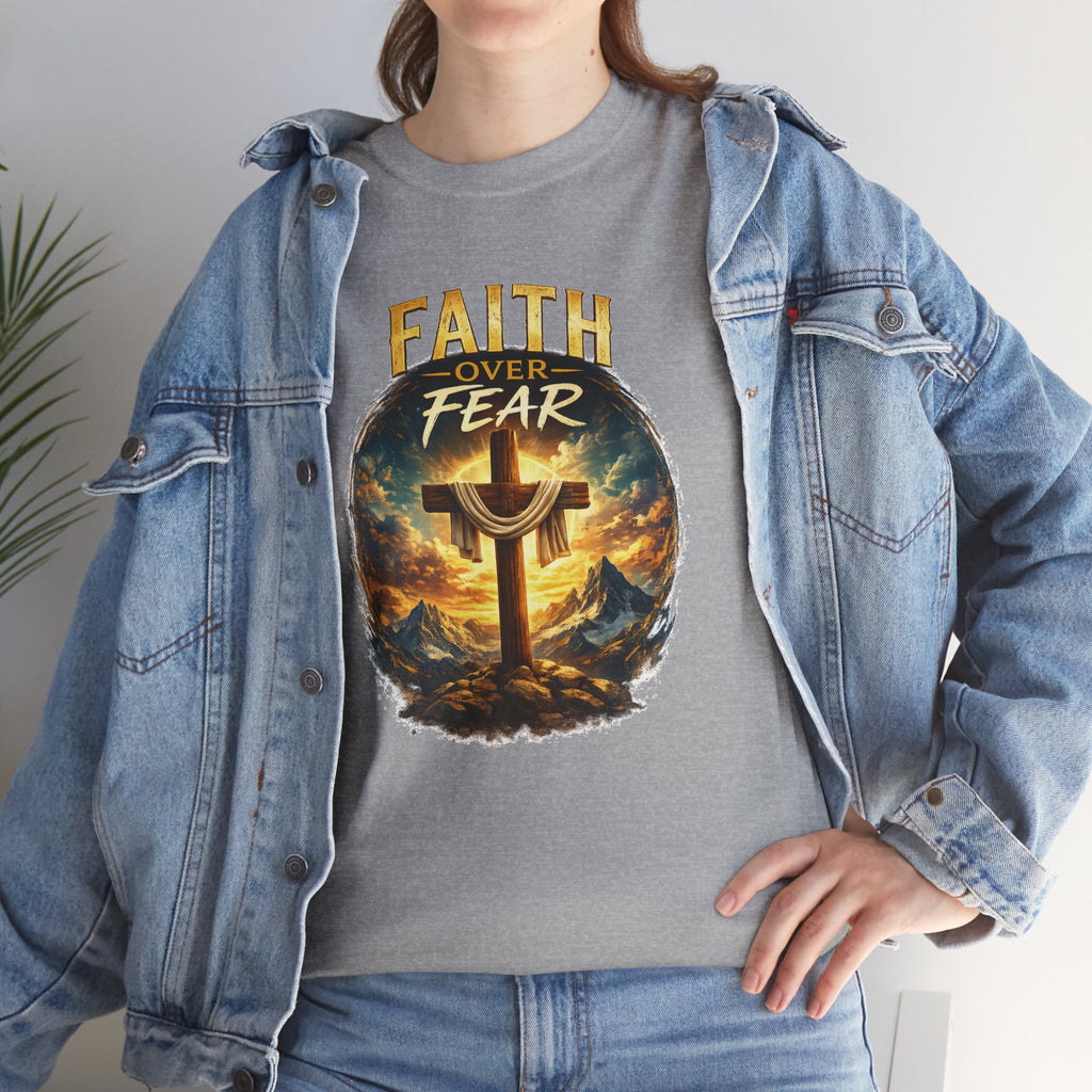 Faith Over Fear Christian T-Shirt | Cross Graphic Tee | Jesus Faith Shirt | Religious Unisex Shirt | Christian Gift for Men & Women