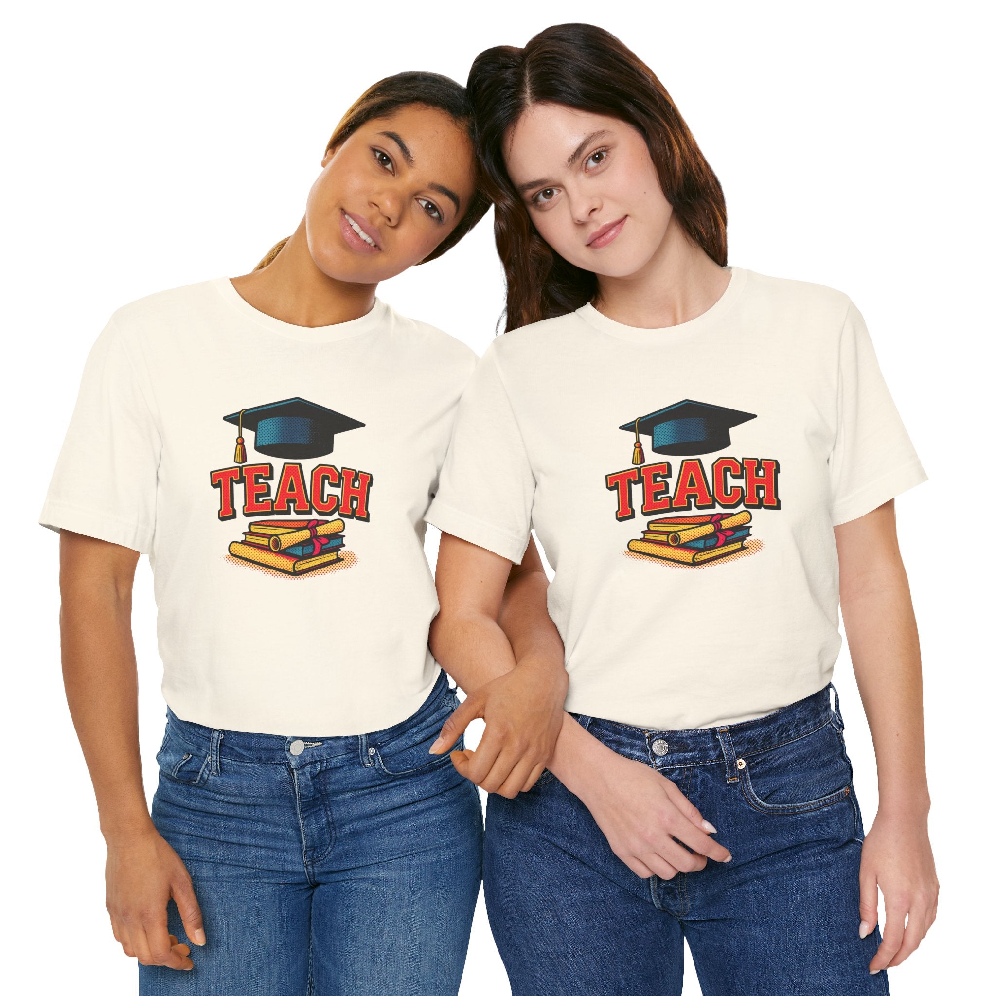 Teach Graduation T‑Shirt — Teacher Gift Tee with Cap & Books Design