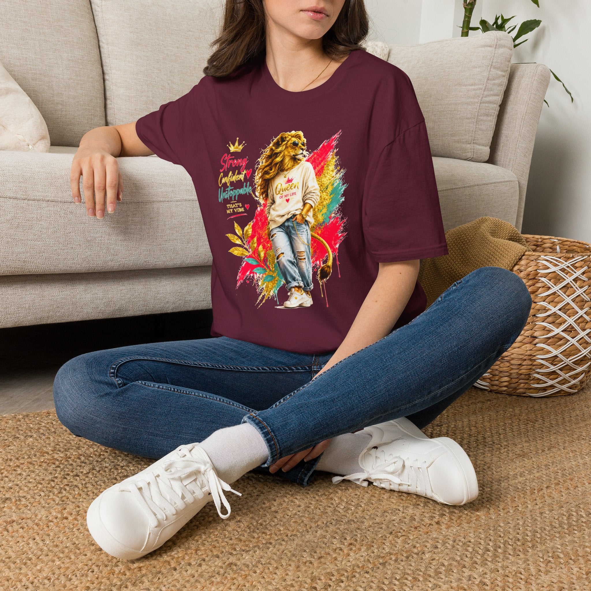 T-Shirt — "Strong, Confident, Unstoppable" Lioness Graphic Tee