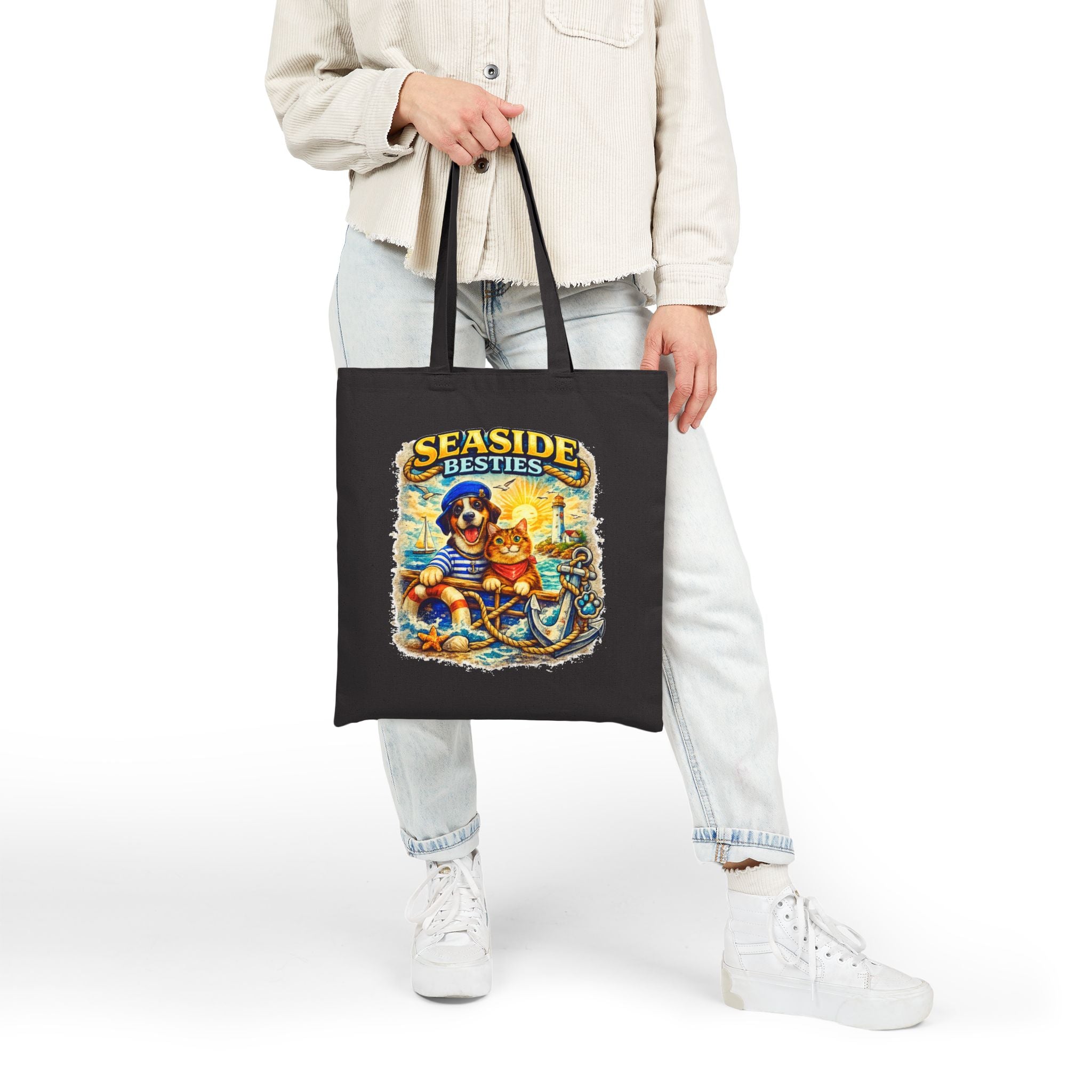 Seaside Besties Tote Bag | Beach Dog & Cat Tote Bag | Coastal Canvas Bag | Ocean Lover Gift