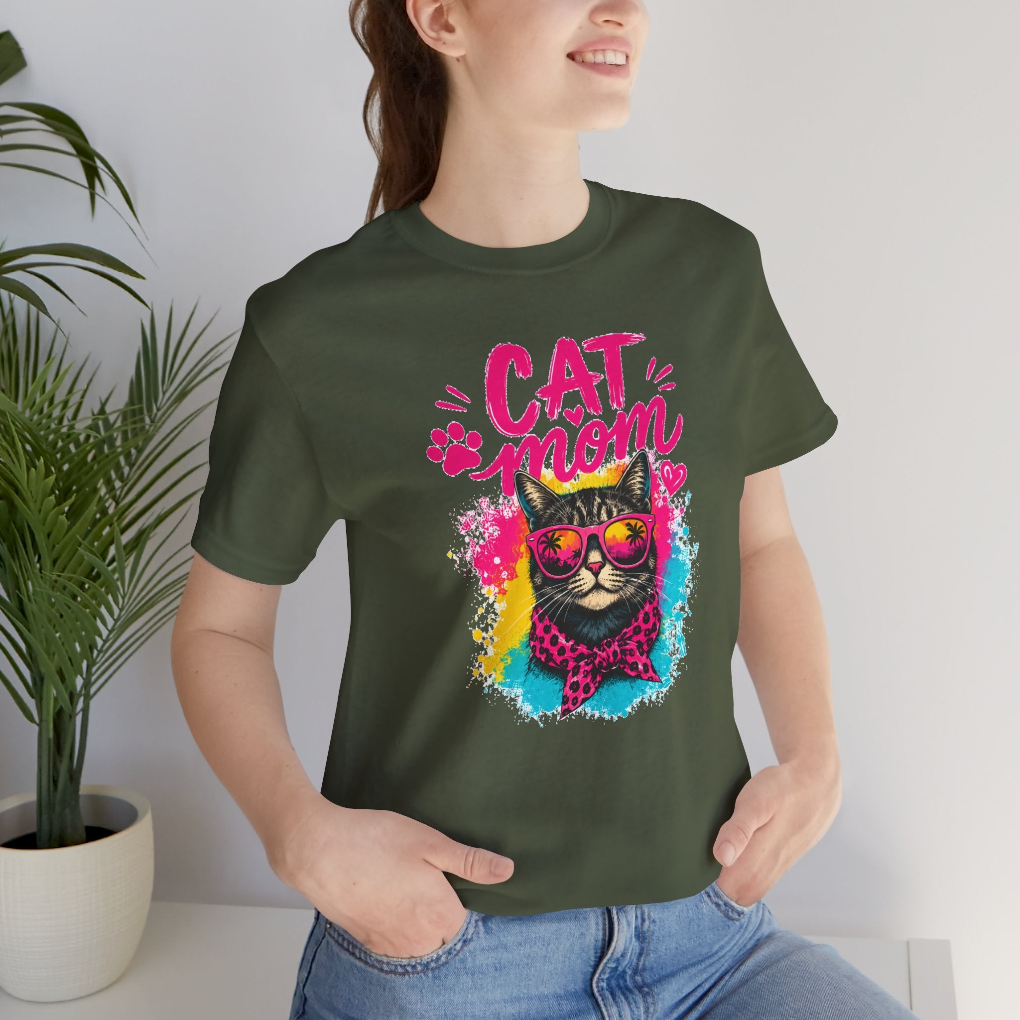 Cat Mom T-Shirt | Funny Cat Mom Gift | Colorful Retro Cat Lover Tee | Cute Cat Graphic Shirt | Unisex Cat Mom Tee